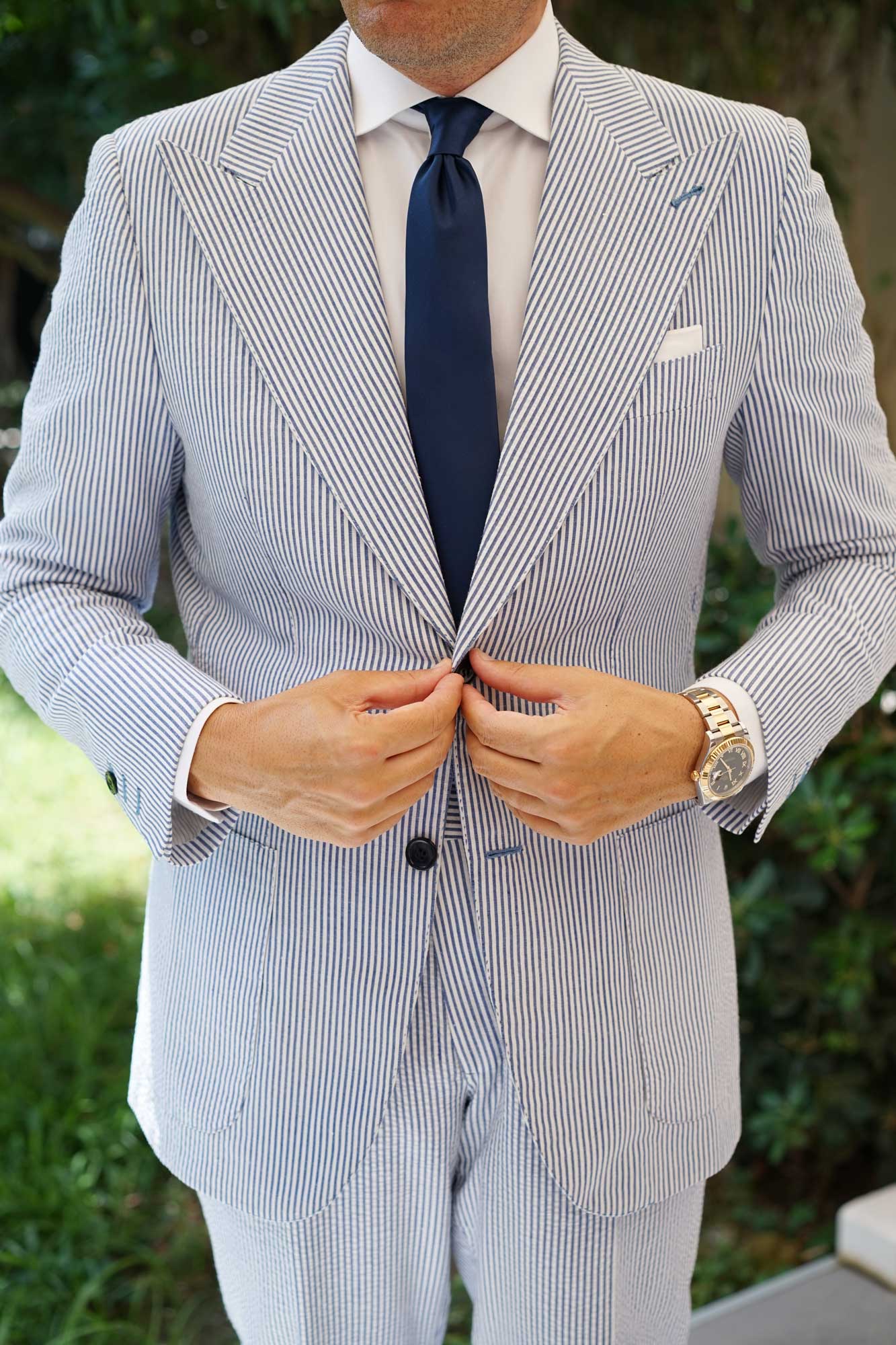 Admiral Navy Blue Satin Skinny Tie - Image 10