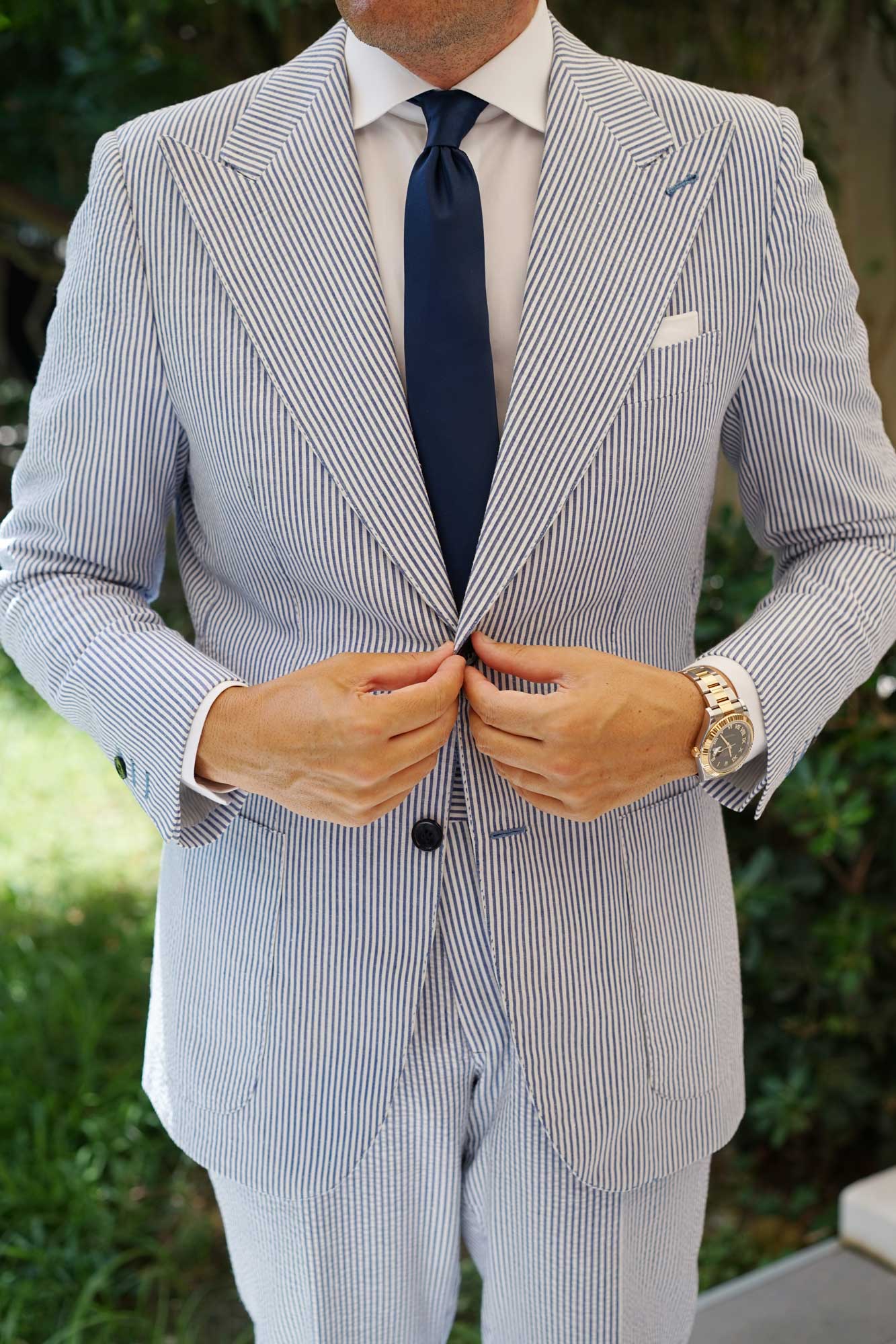 Admiral Navy Blue Satin Skinny Tie - Image 5