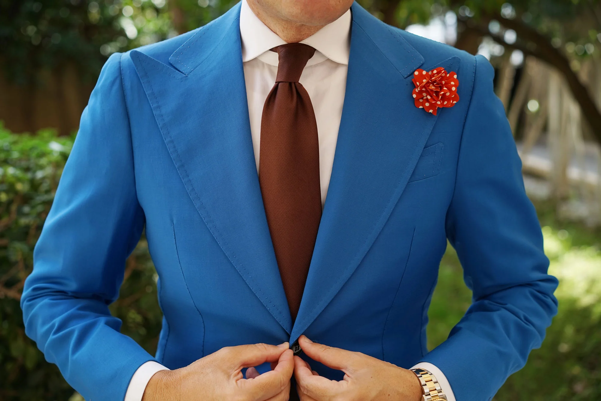 Arancione Orange Lapel Flower With White Polka Dots - Image 8