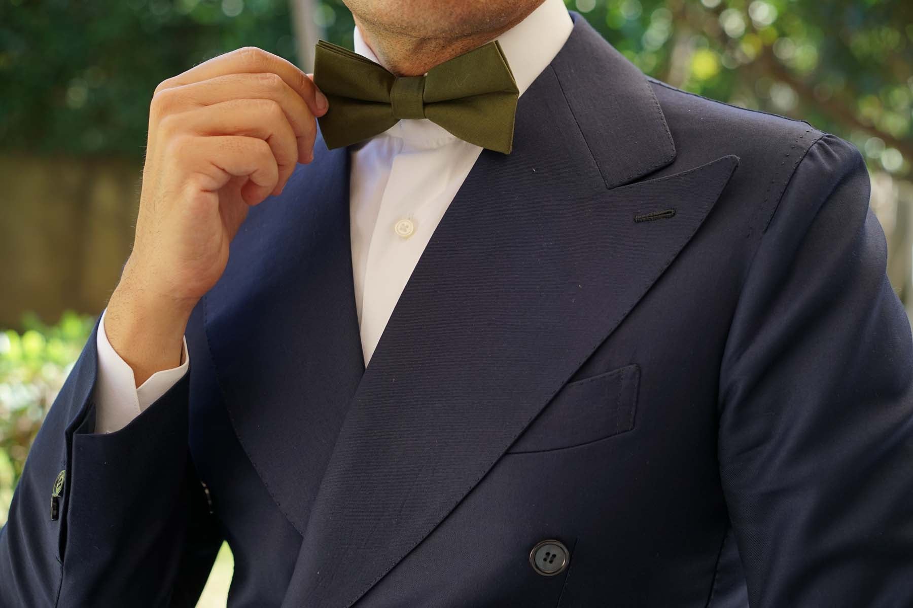 Army Green Cotton Bow Tie - Image 5