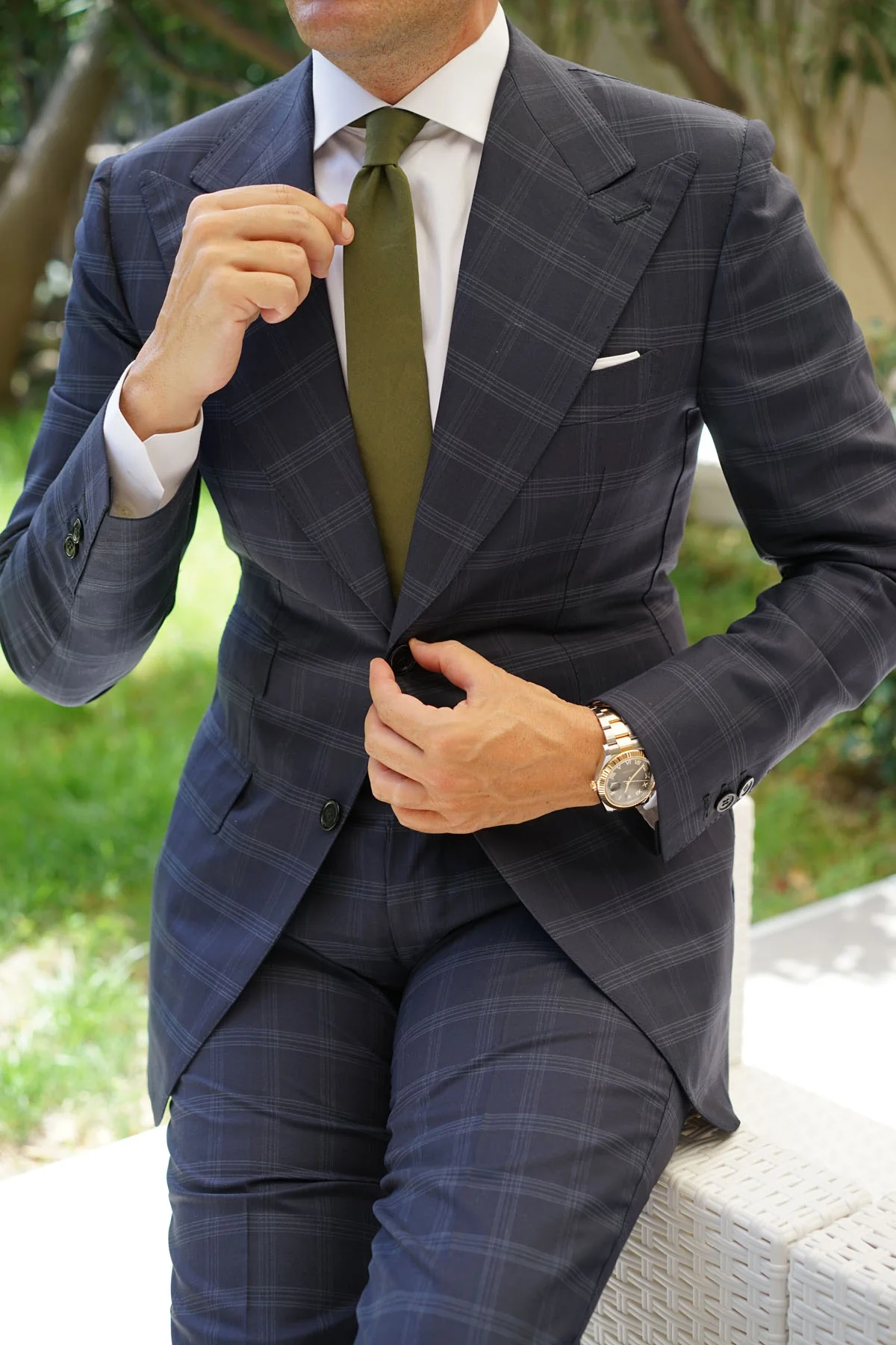 Army Green Cotton Skinny Tie - Image 5