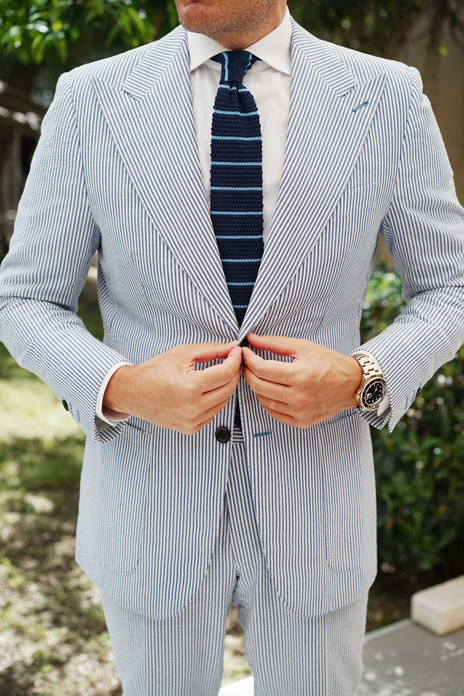 Axel Blue Striped Knitted Tie - Image 6