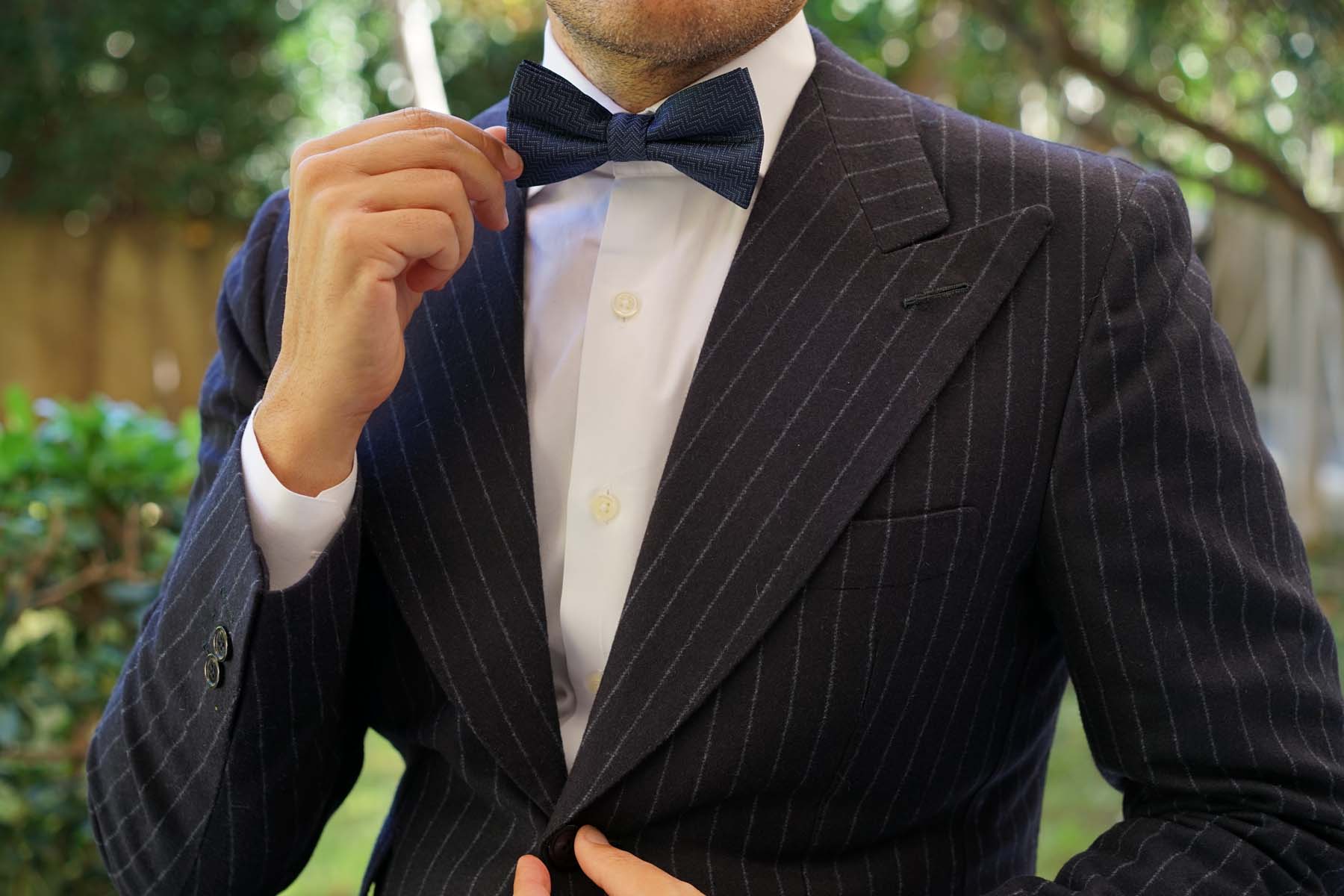 Aztec Blue Herringbone Bow Tie - Image 3
