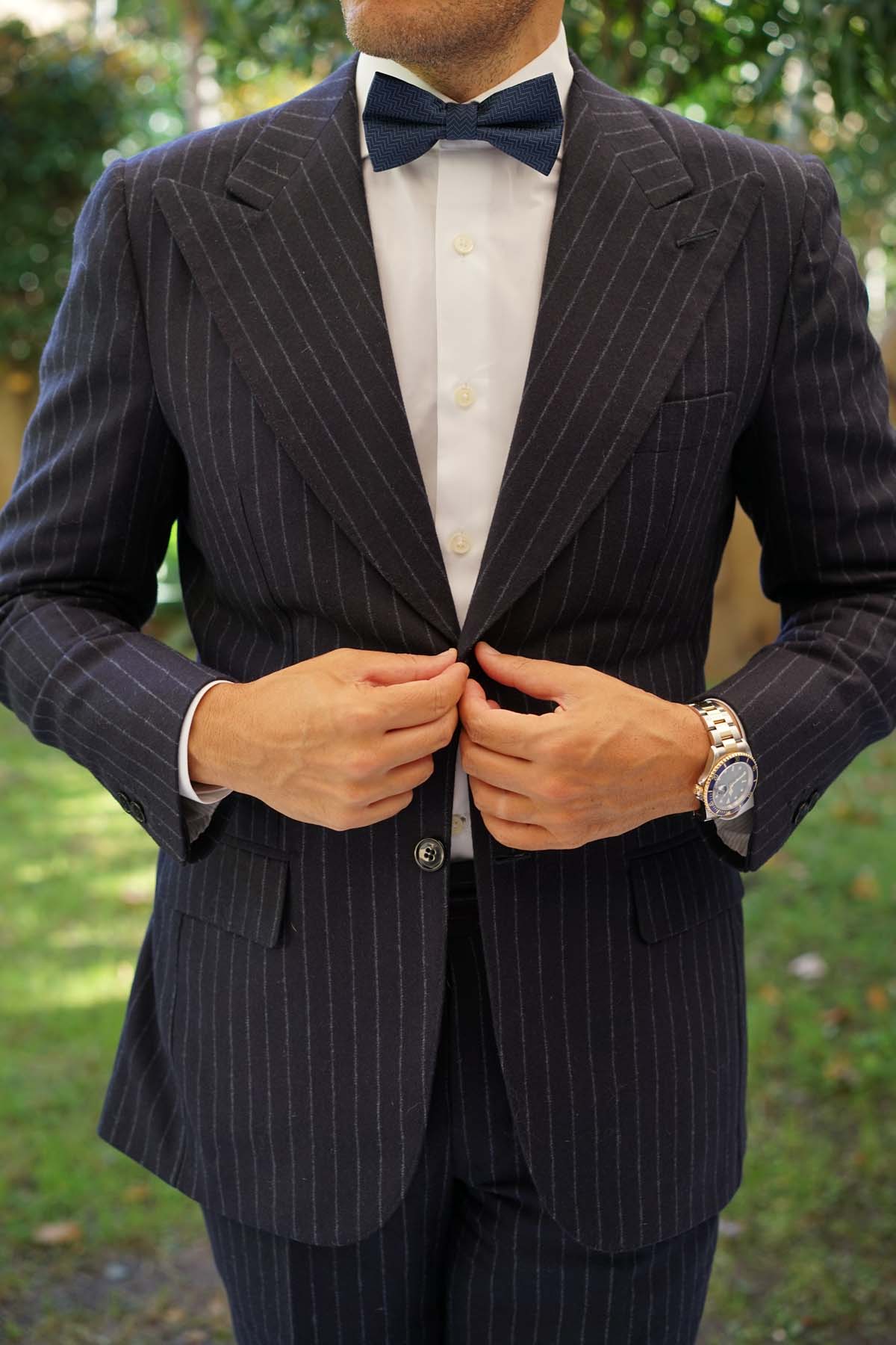 Aztec Blue Herringbone Bow Tie - Image 4
