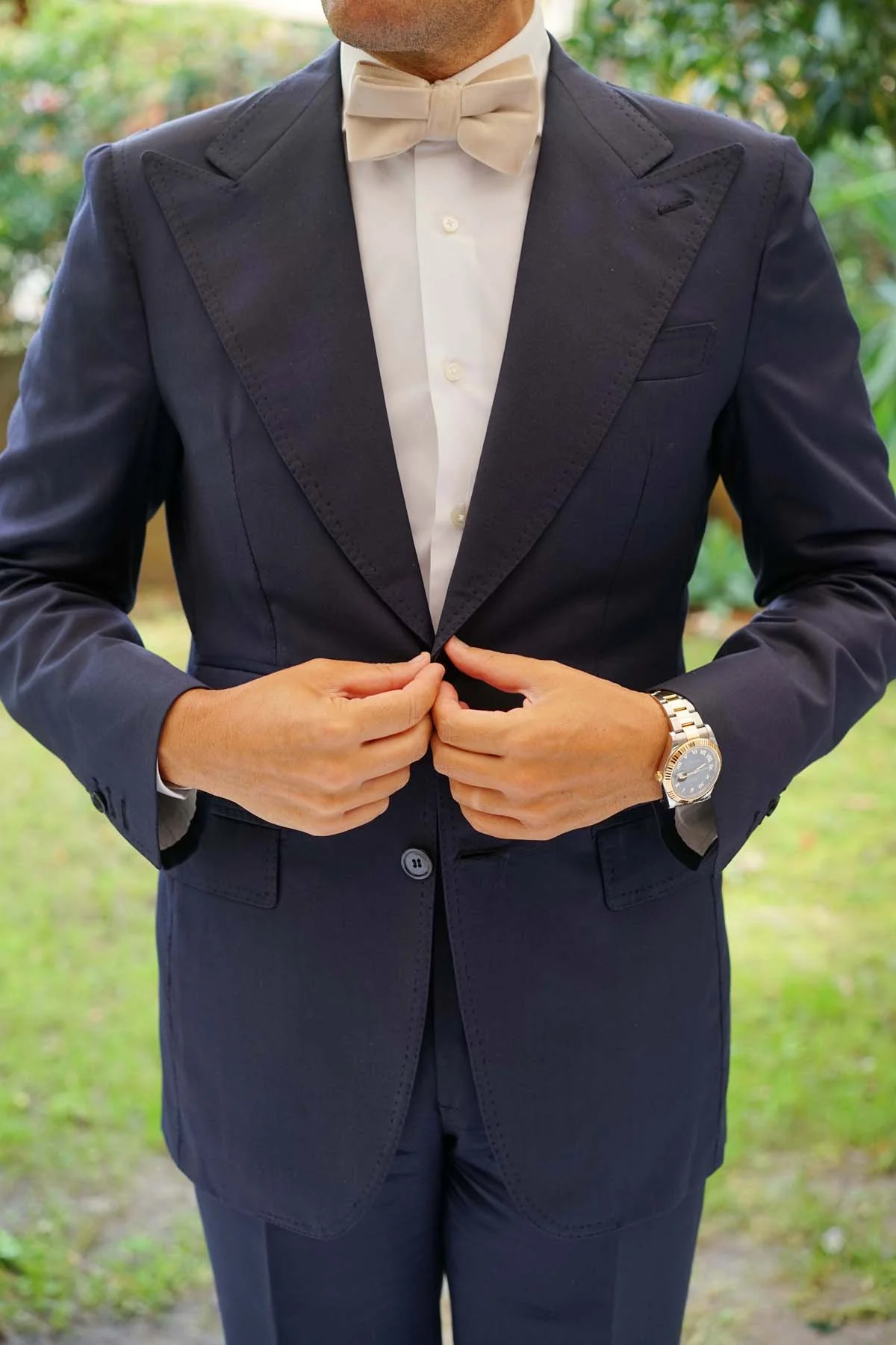Beige Velvet Bow Tie - Image 9