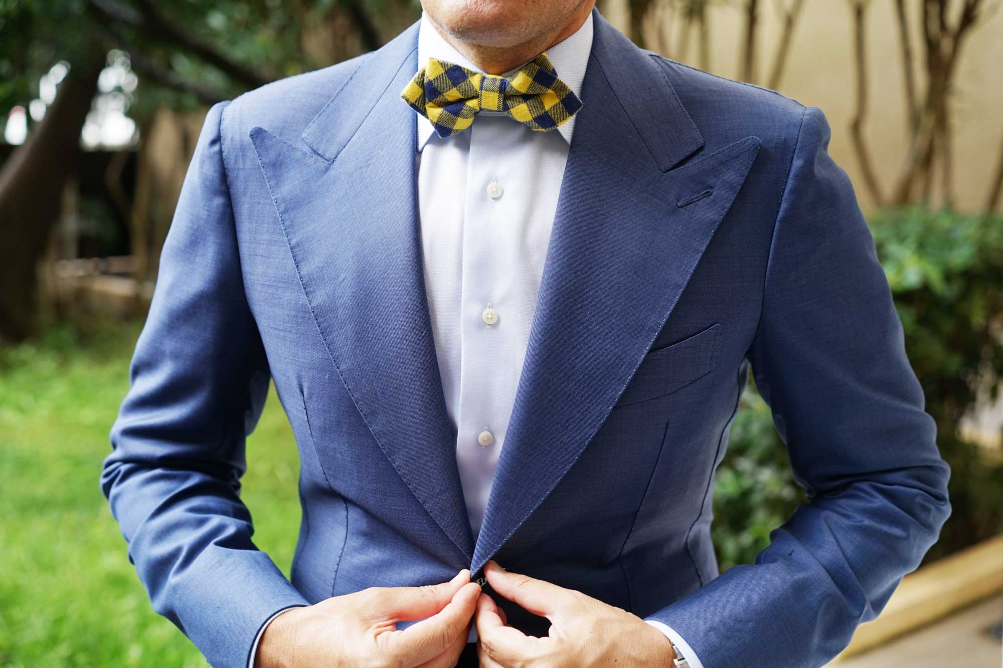 Bert Yellow Gingham Diamond Bow Tie - Image 3
