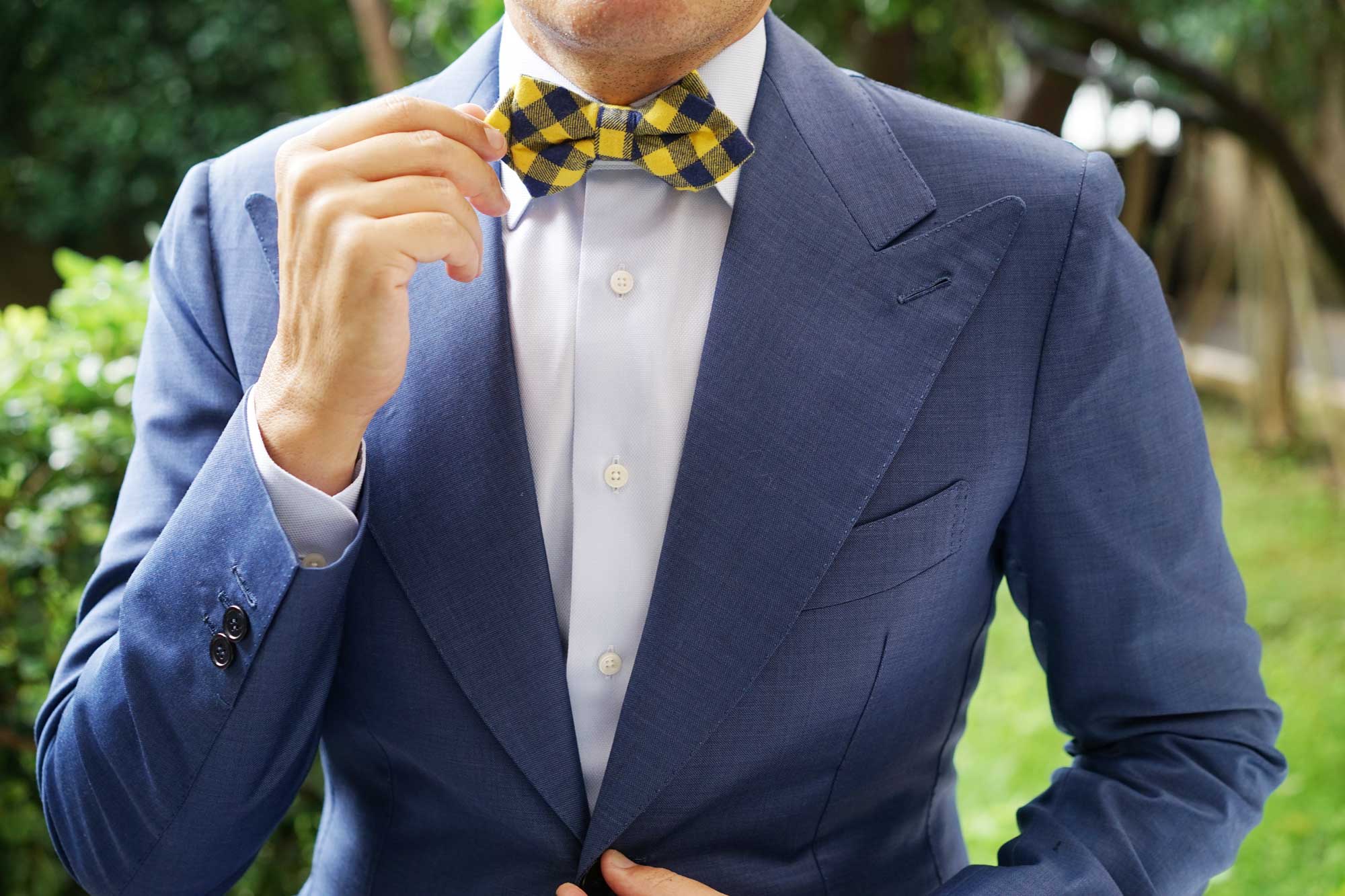 Bert Yellow Gingham Diamond Bow Tie - Image 5