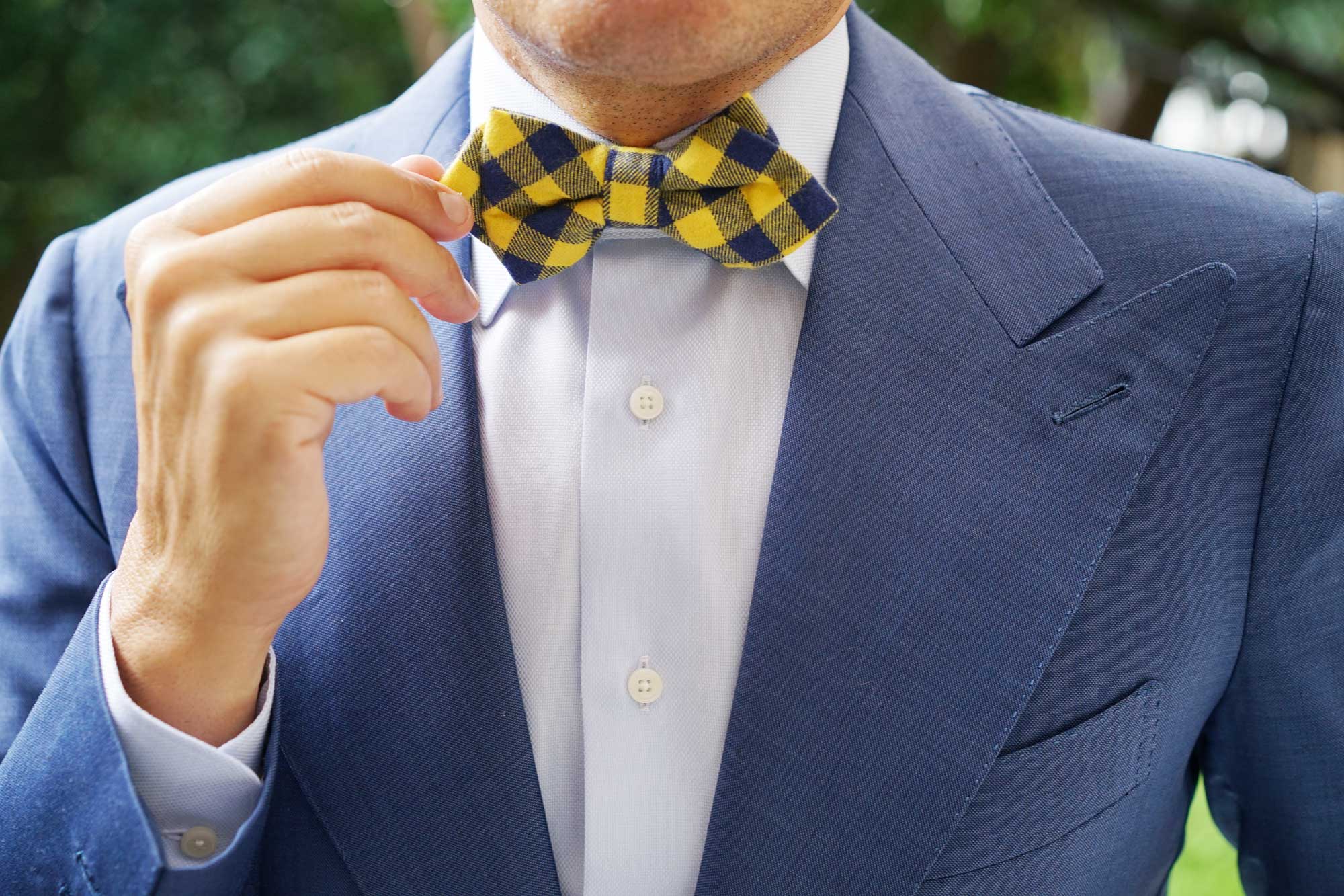 Bert Yellow Gingham Diamond Bow Tie - Image 6