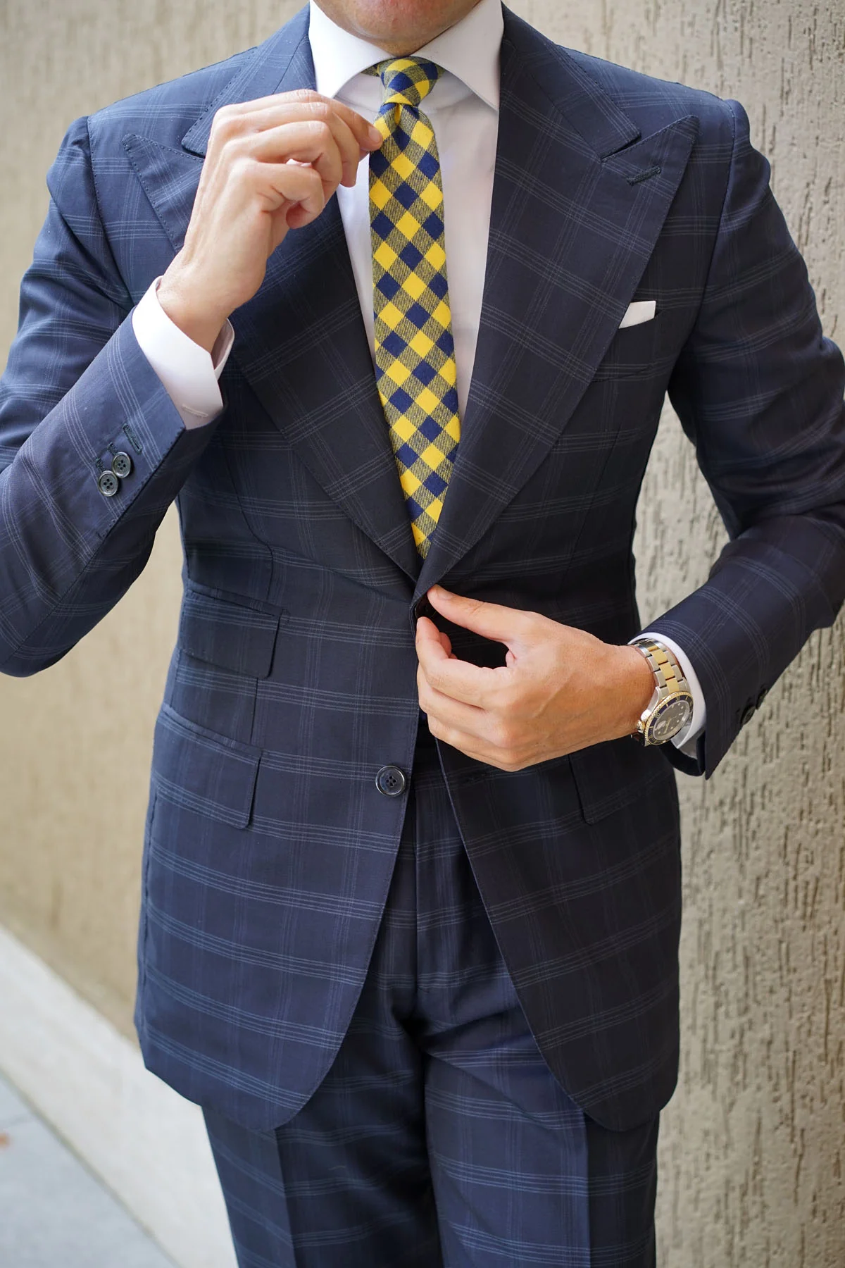 Bert Yellow Gingham Skinny Tie - Image 7