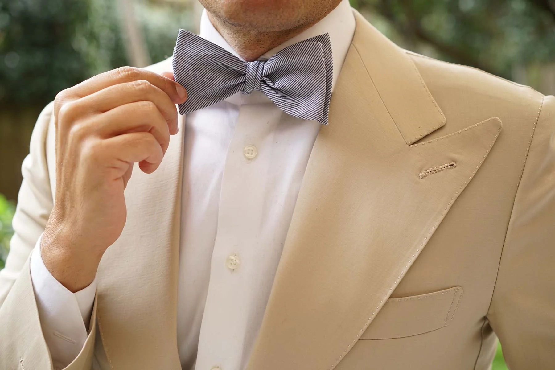 French Pinstripe Cotton Self Tie Bow Tie - Image 8