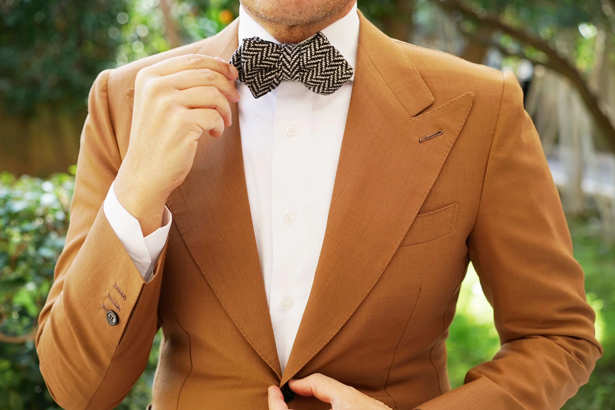Black Chevron Wool Diamond Bow Tie - Image 6