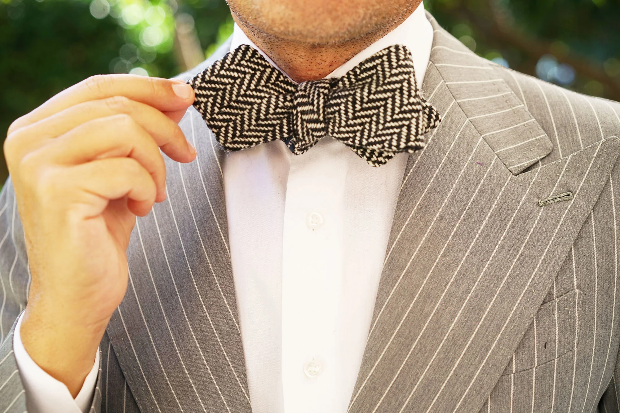Black Chevron Wool Diamond Self Bow Tie - Image 7