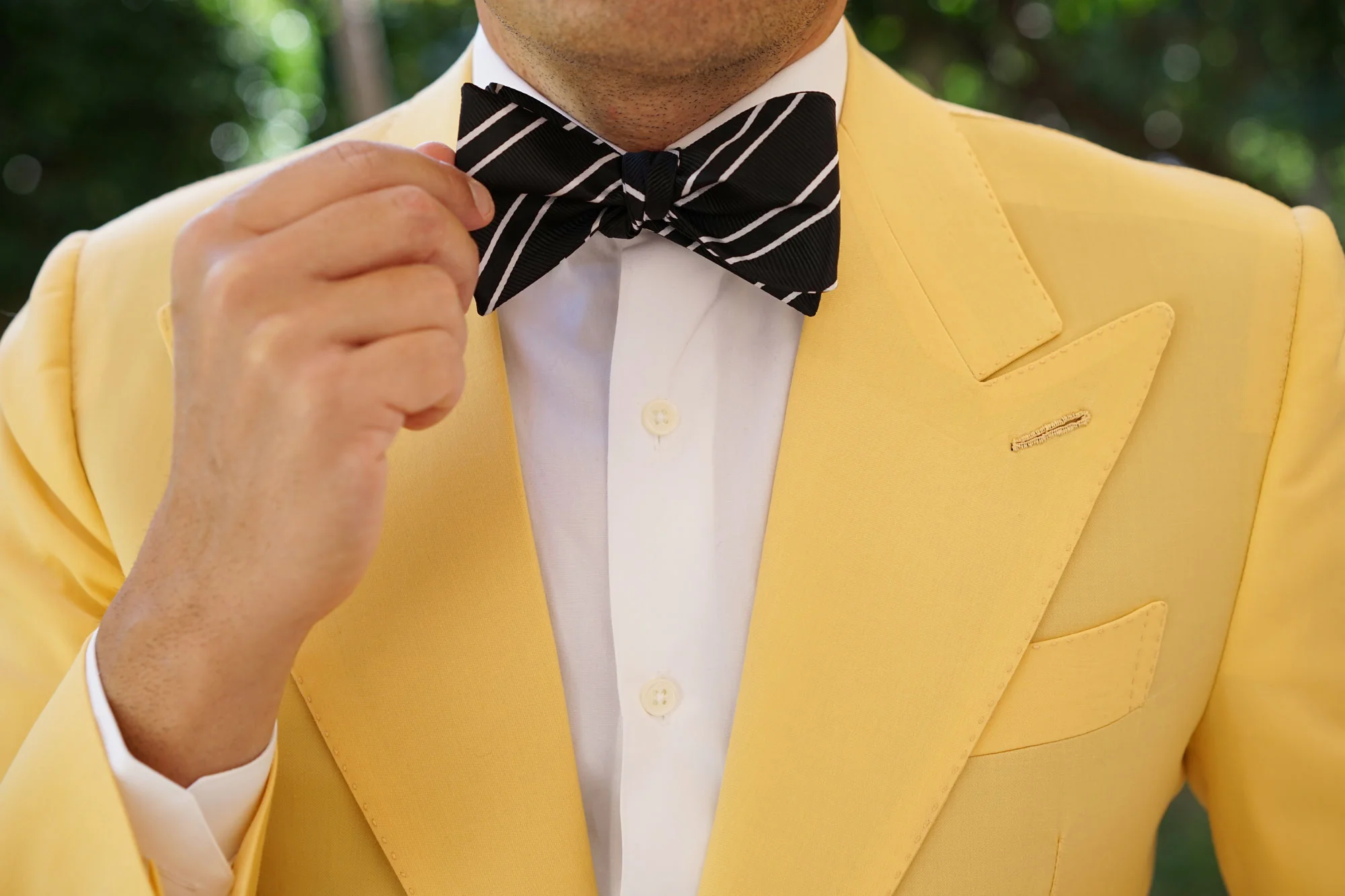 Black Double Stripe Self Bow Tie - Image 7