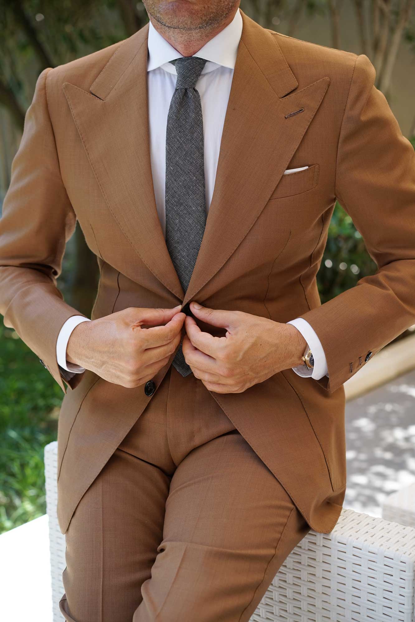 Black Needle Stitch Linen Skinny Tie - Image 5