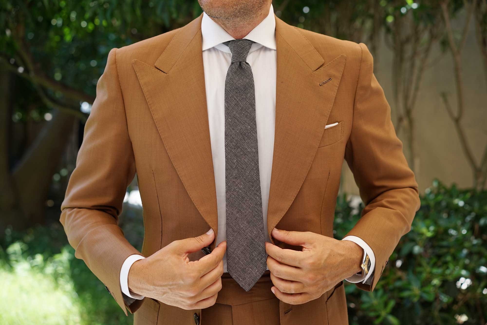 Black Needle Stitch Linen Skinny Tie - Image 6