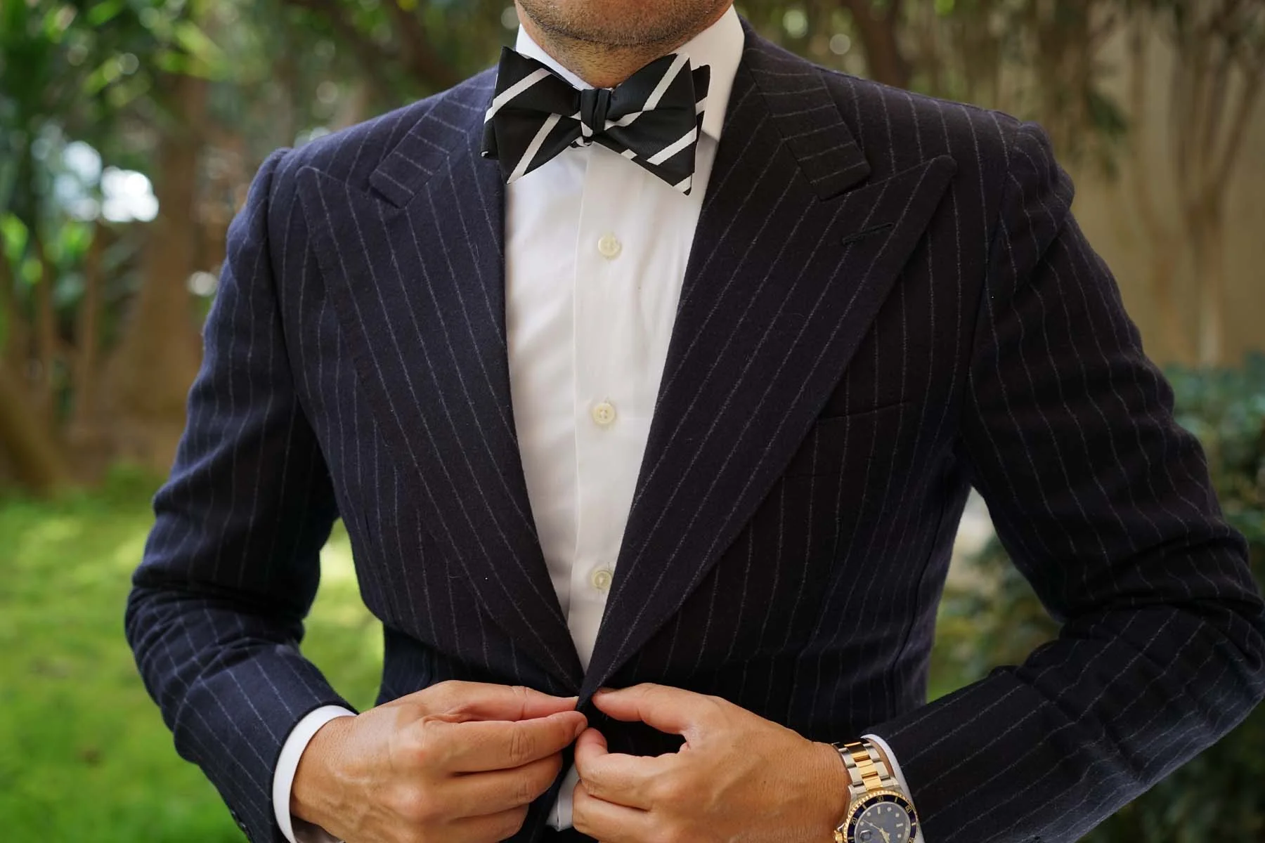 Black Pencil Stripe Self Bow Tie - Image 4