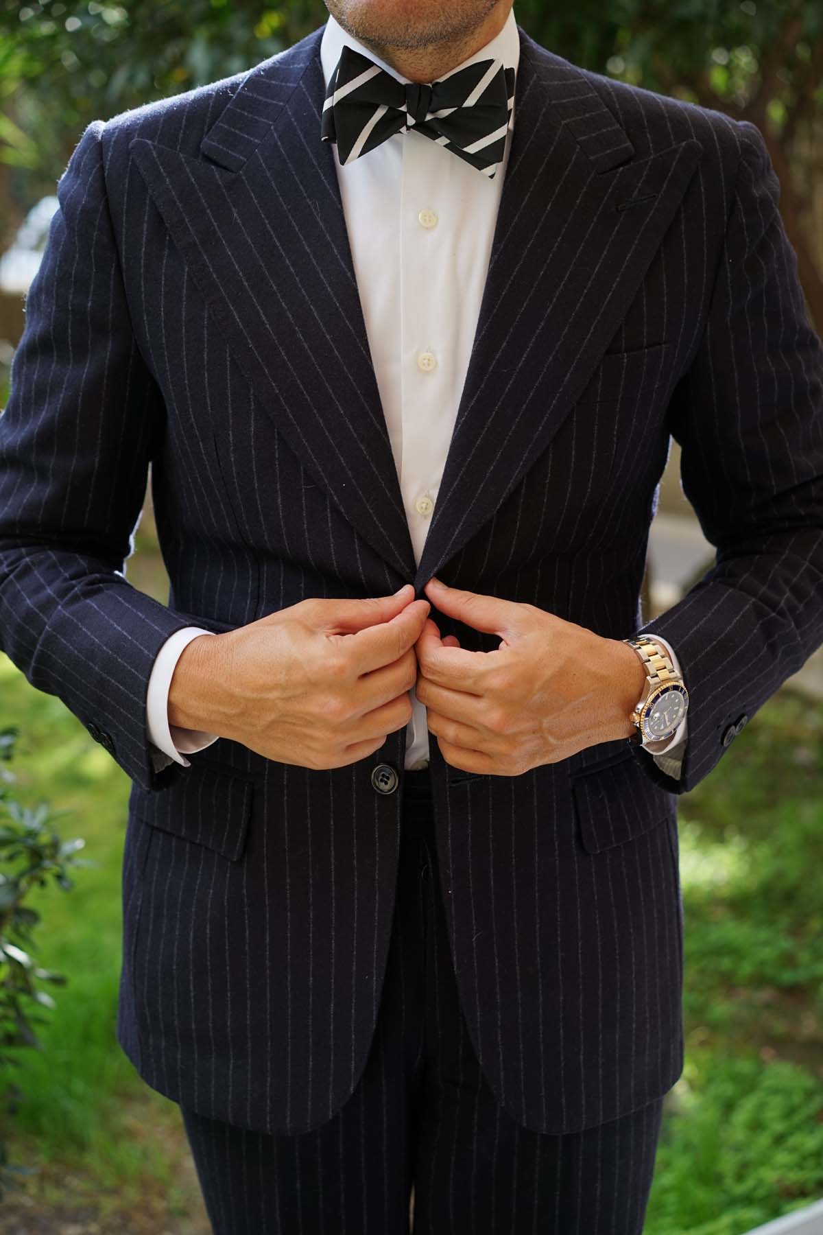 Black Pencil Stripe Self Bow Tie - Image 7