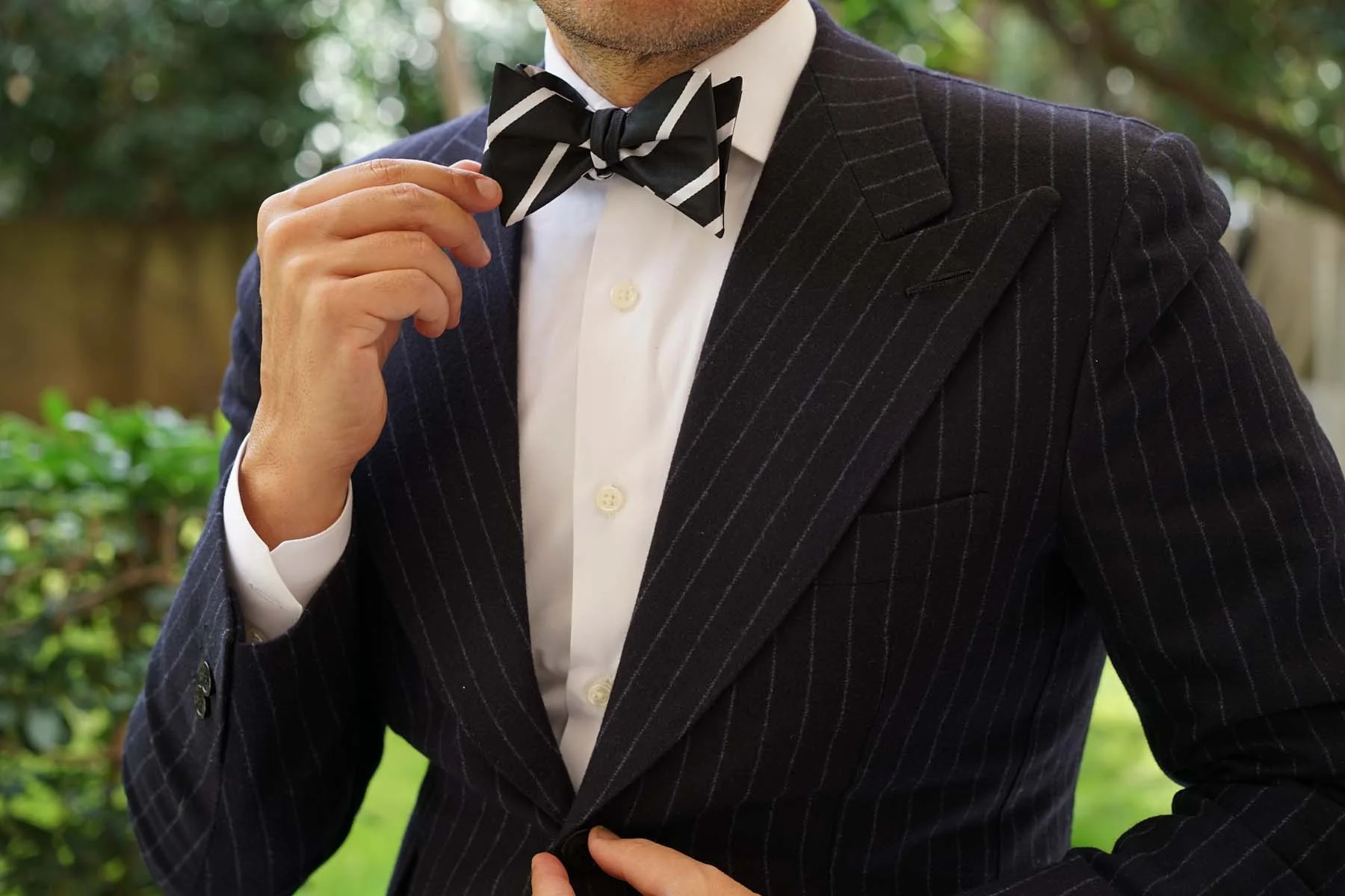 Black Pencil Stripe Self Bow Tie - Image 9