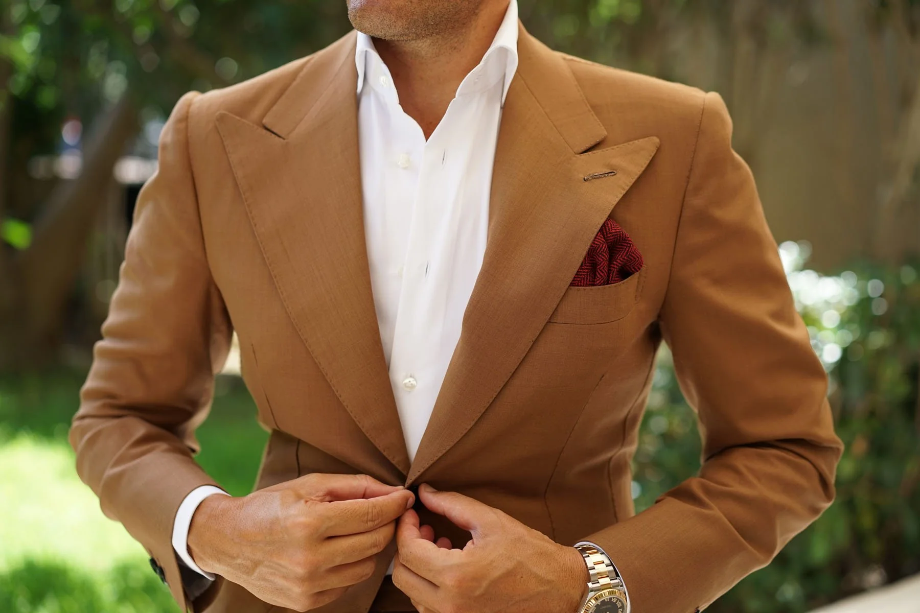 Black & Red Herringbone Wool Pocket Square - Image 9