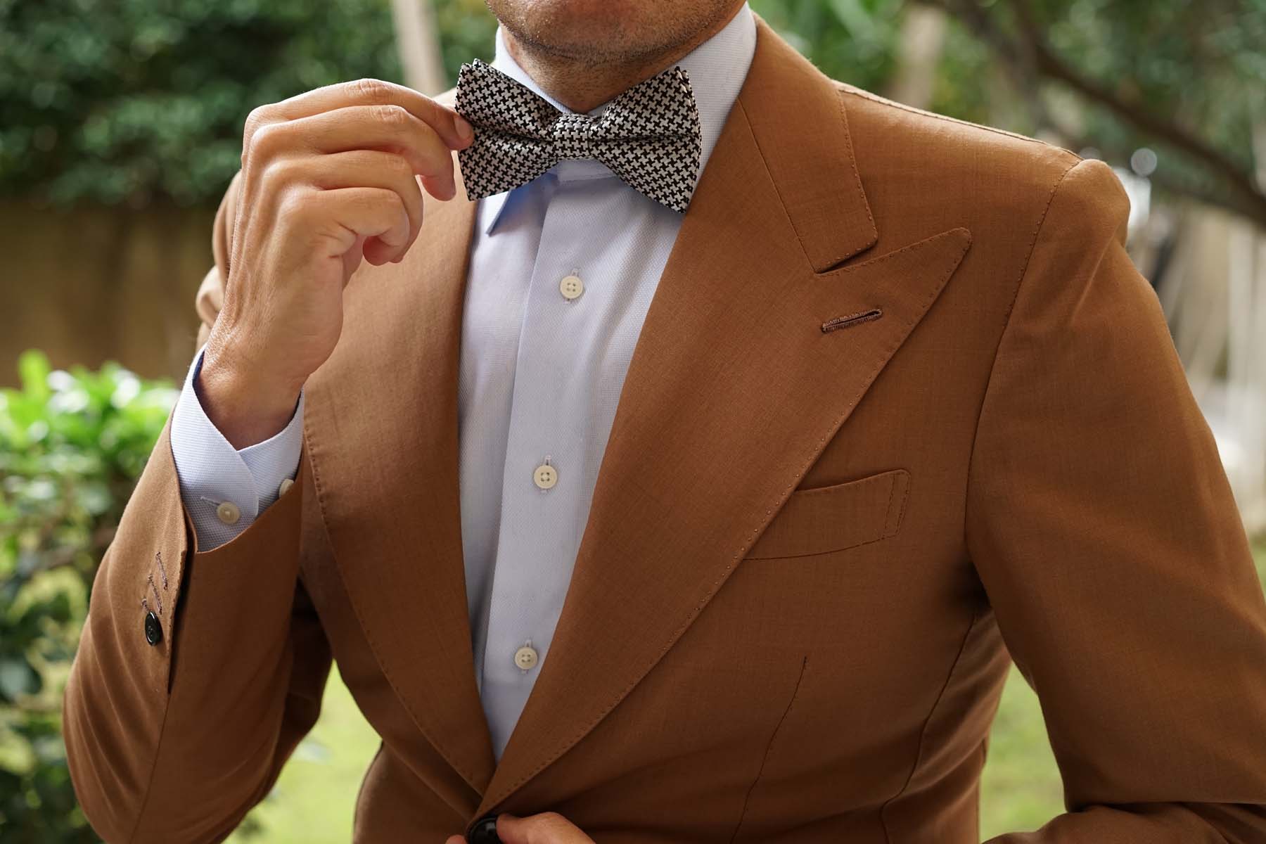 Black & Silver Houndstooth Pattern Bow Tie - Image 7