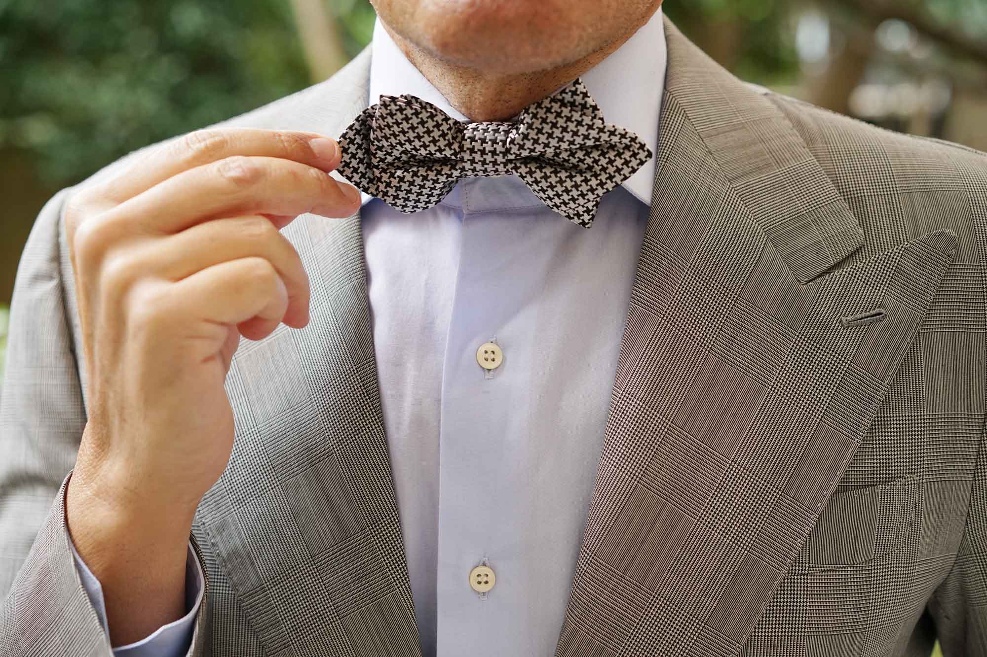 Black & Silver Houndstooth Pattern Diamond Bow Tie - Image 7