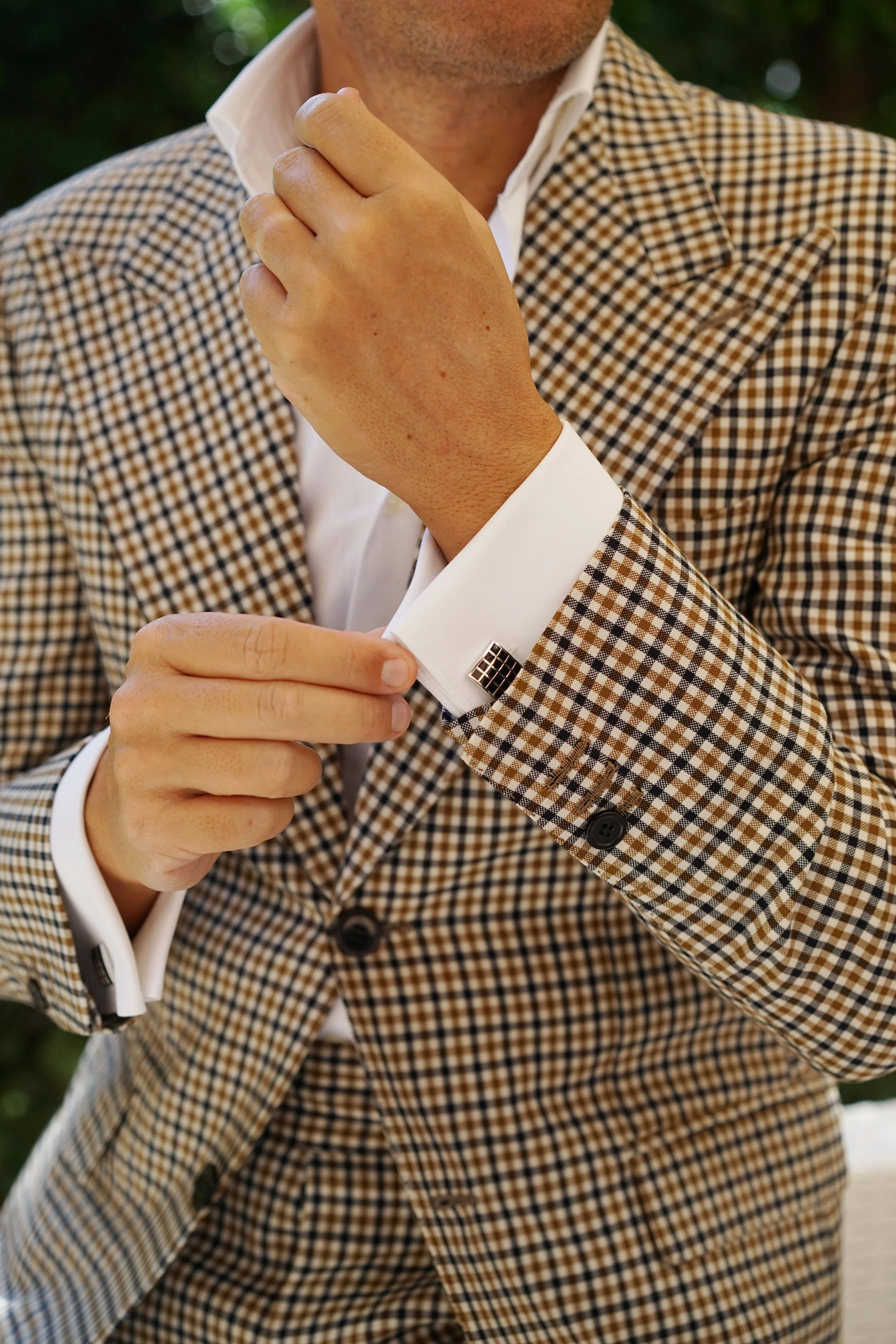 Black Square Grid Cufflinks - Image 7
