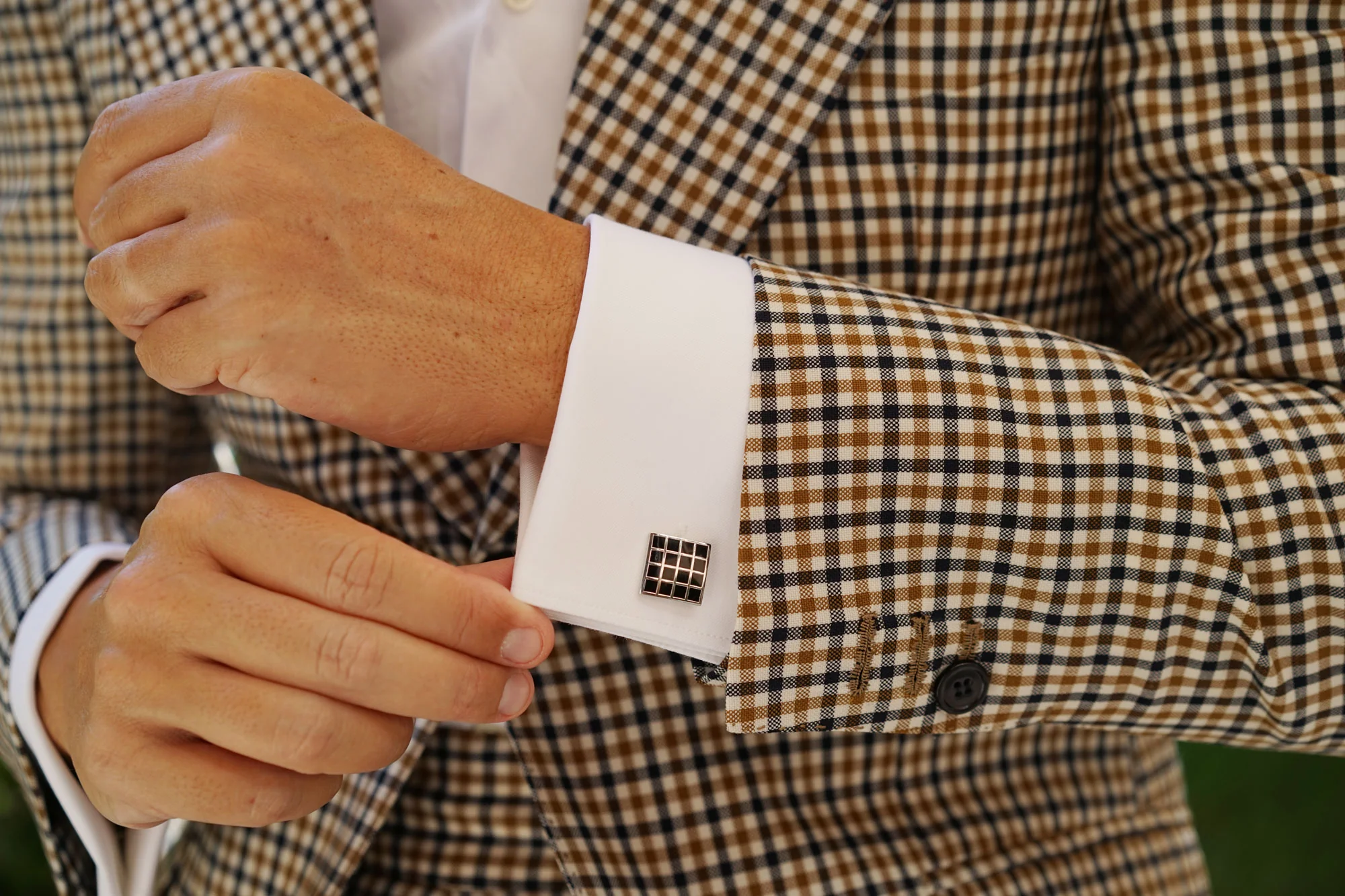 Black Square Grid Cufflinks - Image 8