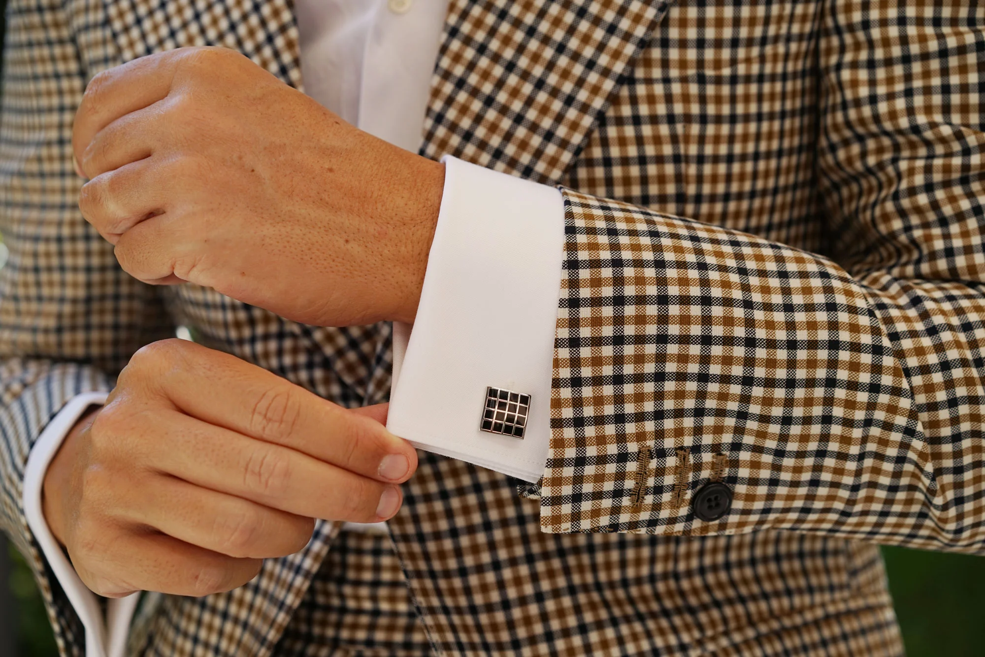 Black Square Grid Cufflinks - Image 9