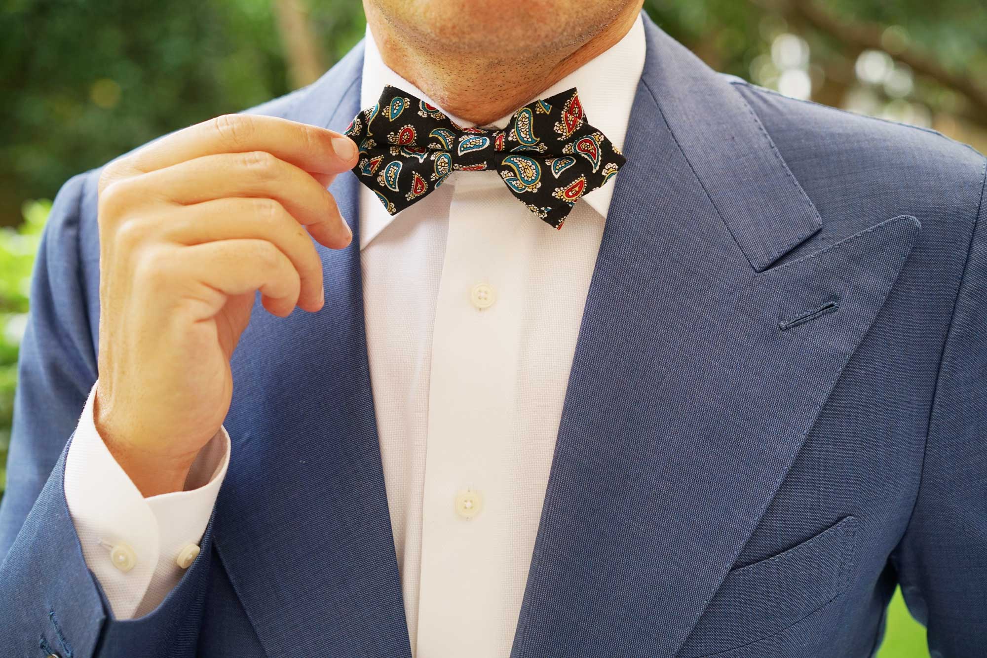 Black Twisted Teardrop Paisley Diamond Bow Tie - Image 8