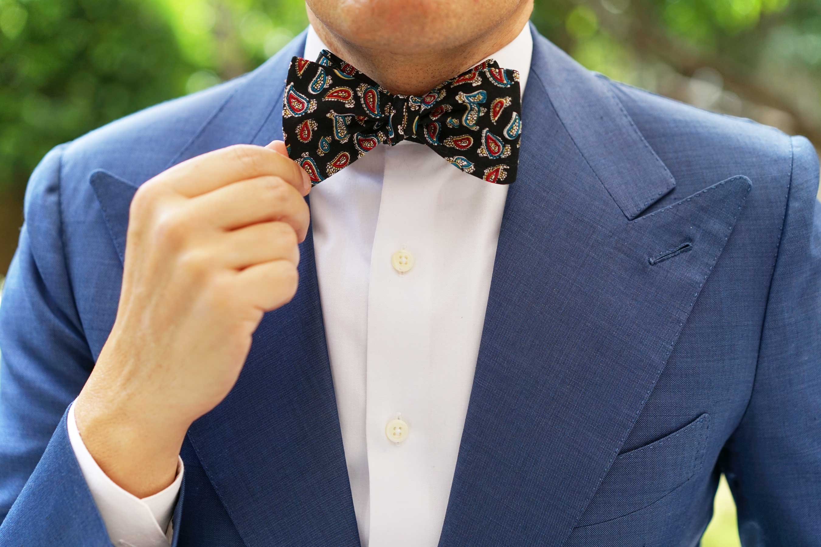 Black Twisted Teardrop Paisley Self Bow Tie - Image 8