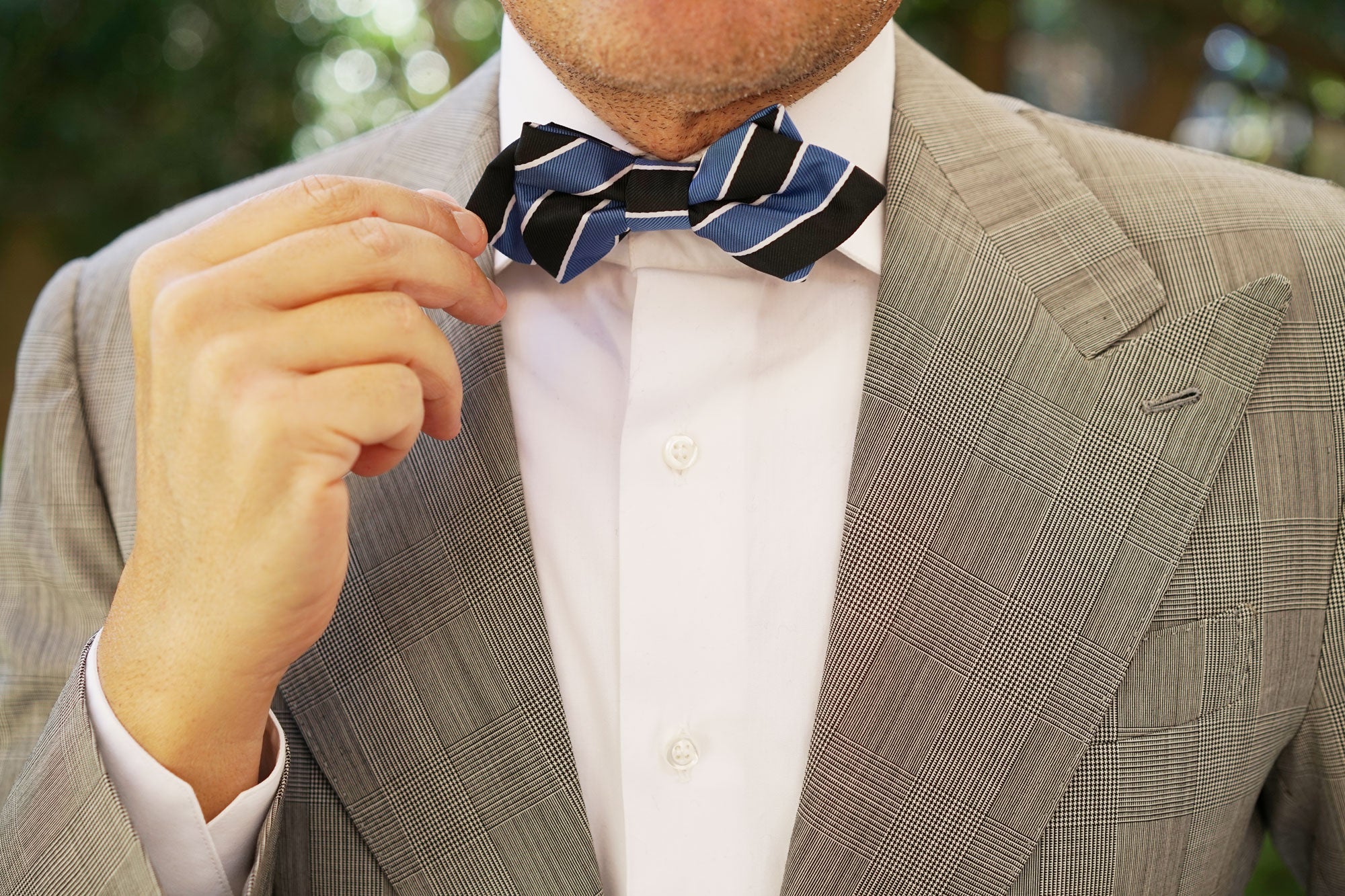 Black White Blue Striped Diamond Bow Tie - Image 6