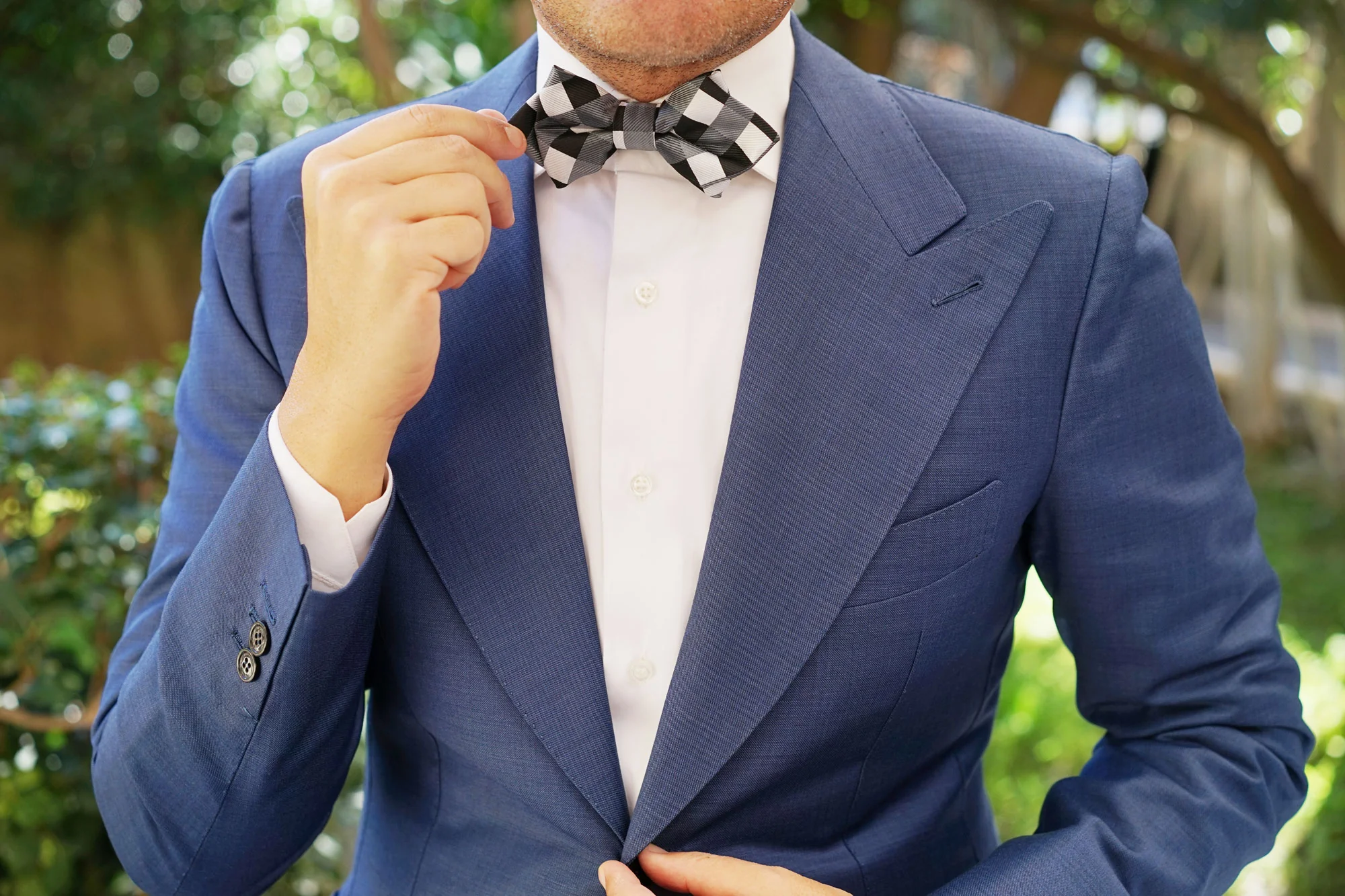 Black White Grey Checkered Diamond Bow Tie - Image 6