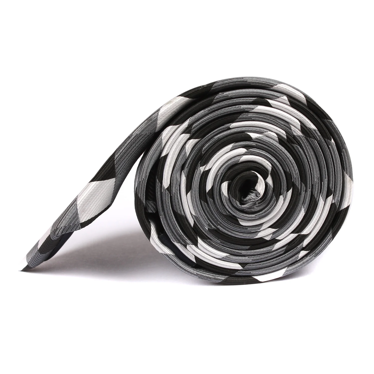 Black White Grey Checkered Skinny Tie - Image 3