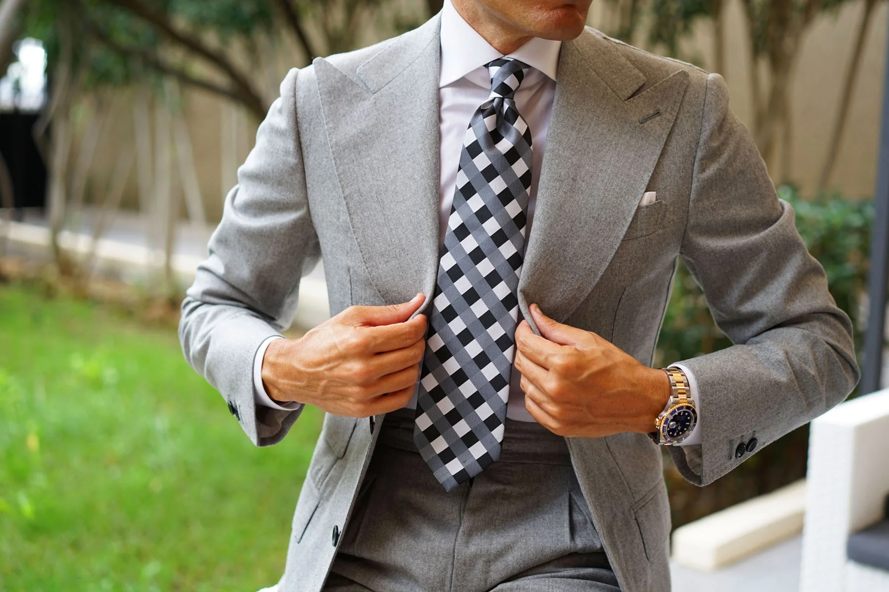 Black White Grey Checkered Tie - Image 10