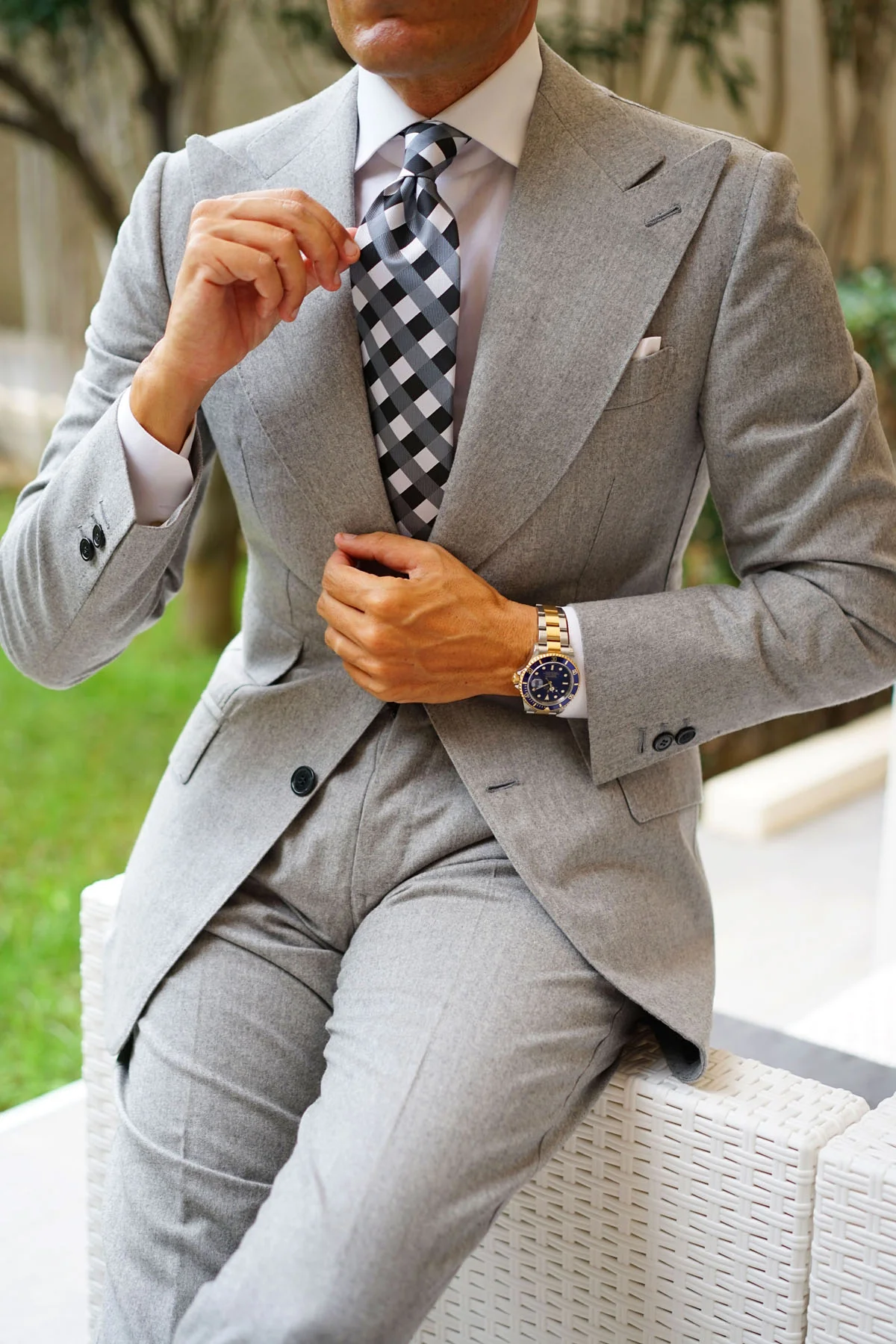 Black White Grey Checkered Tie - Image 11