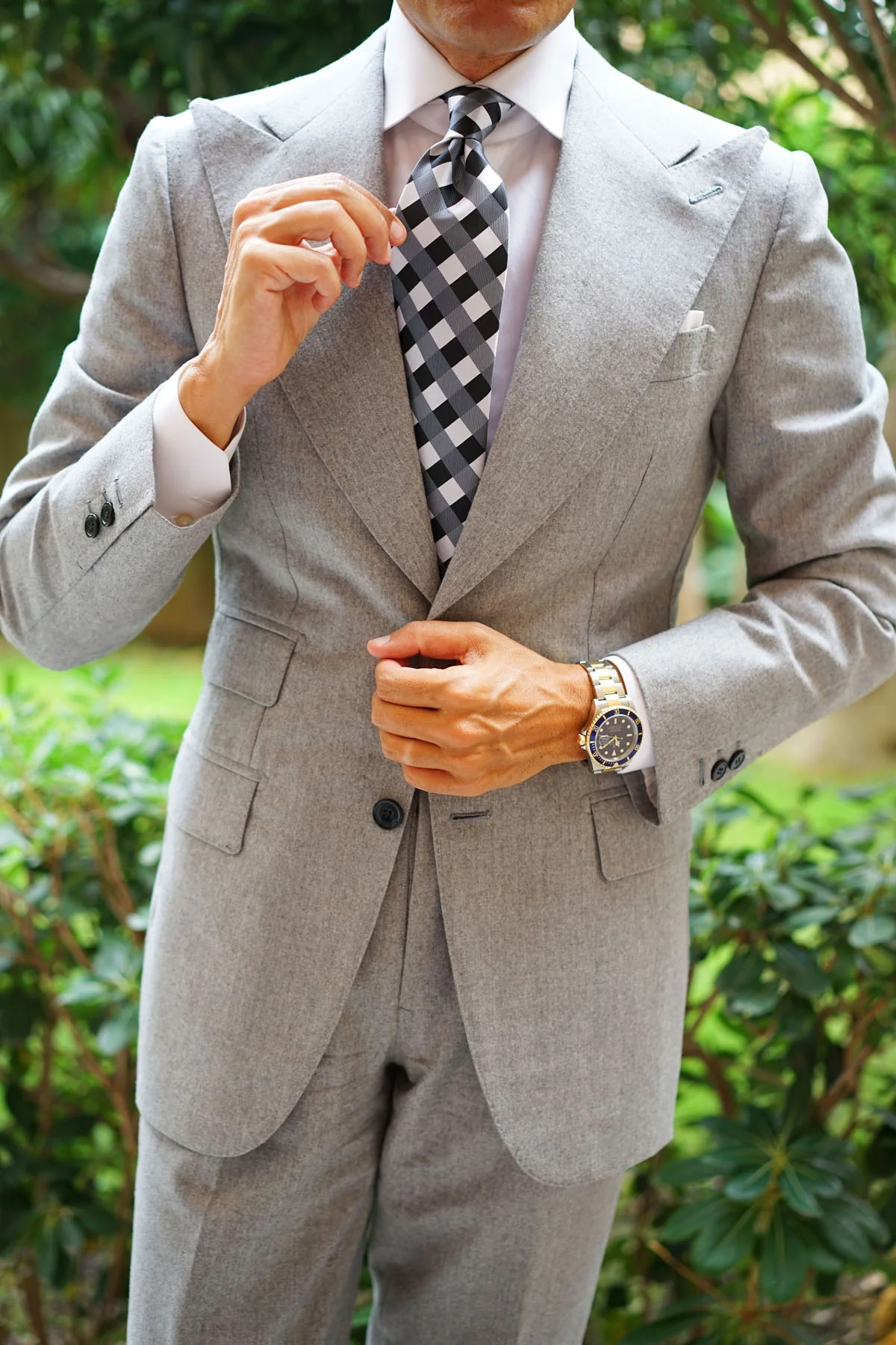 Black White Grey Checkered Tie - Image 12