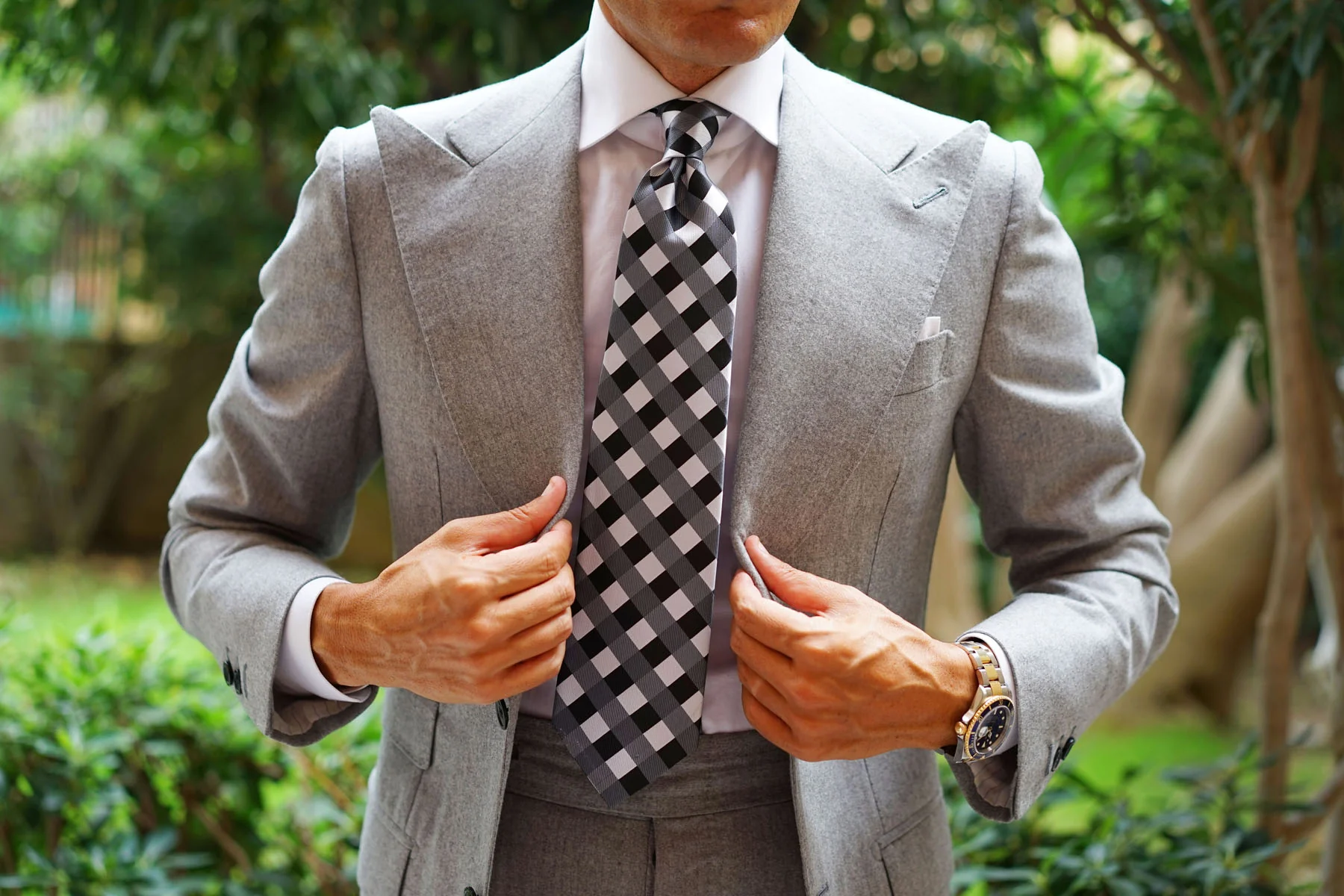Black White Grey Checkered Tie - Image 13