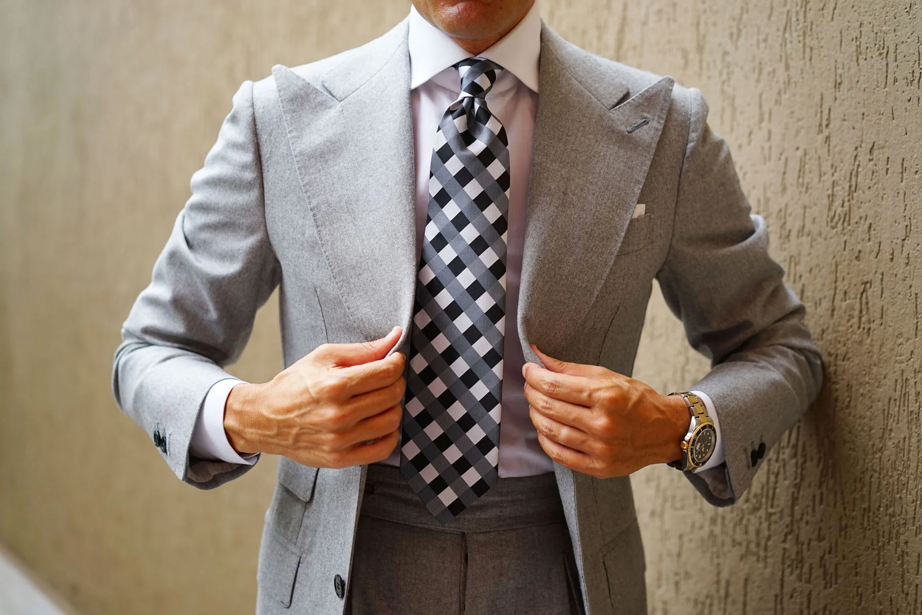 Black White Grey Checkered Tie - Image 15
