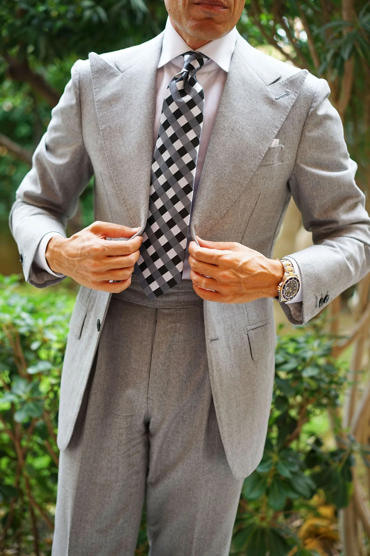 Black White Grey Checkered Tie - Image 16