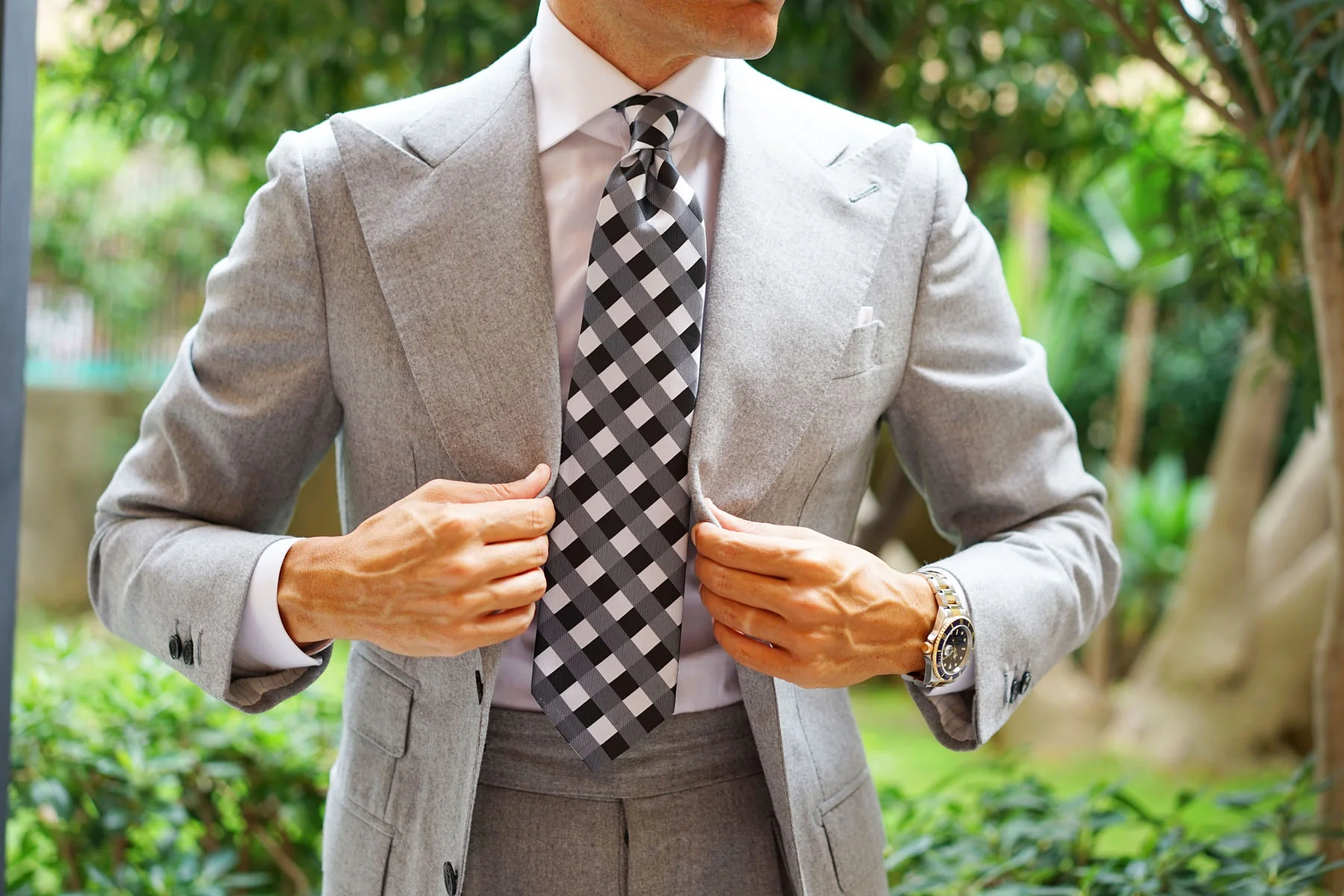 Black White Grey Checkered Tie - Image 6
