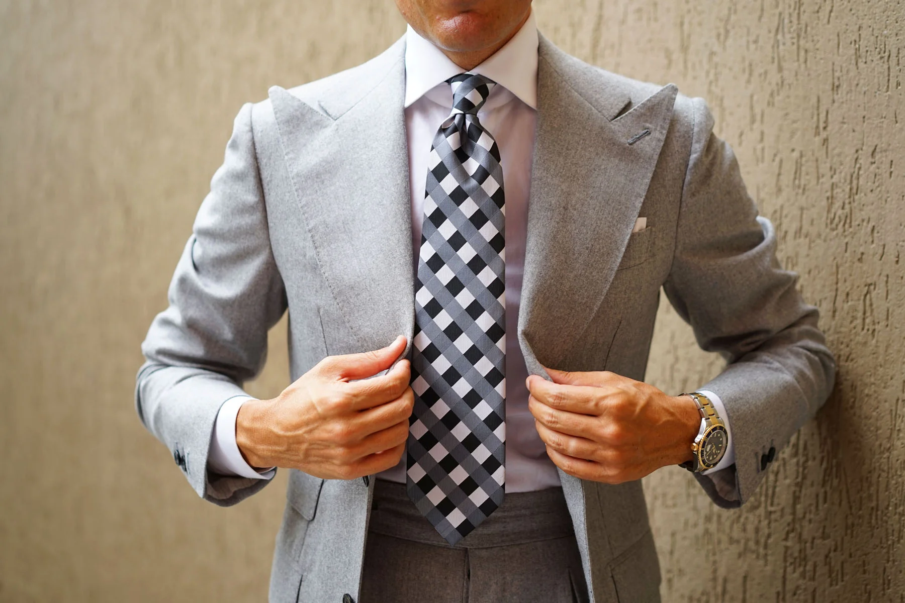 Black White Grey Checkered Tie - Image 8