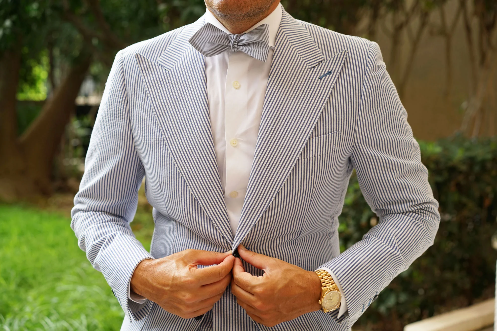 French Pinstripe Cotton Self Tie Diamond Bow Tie - Image 3