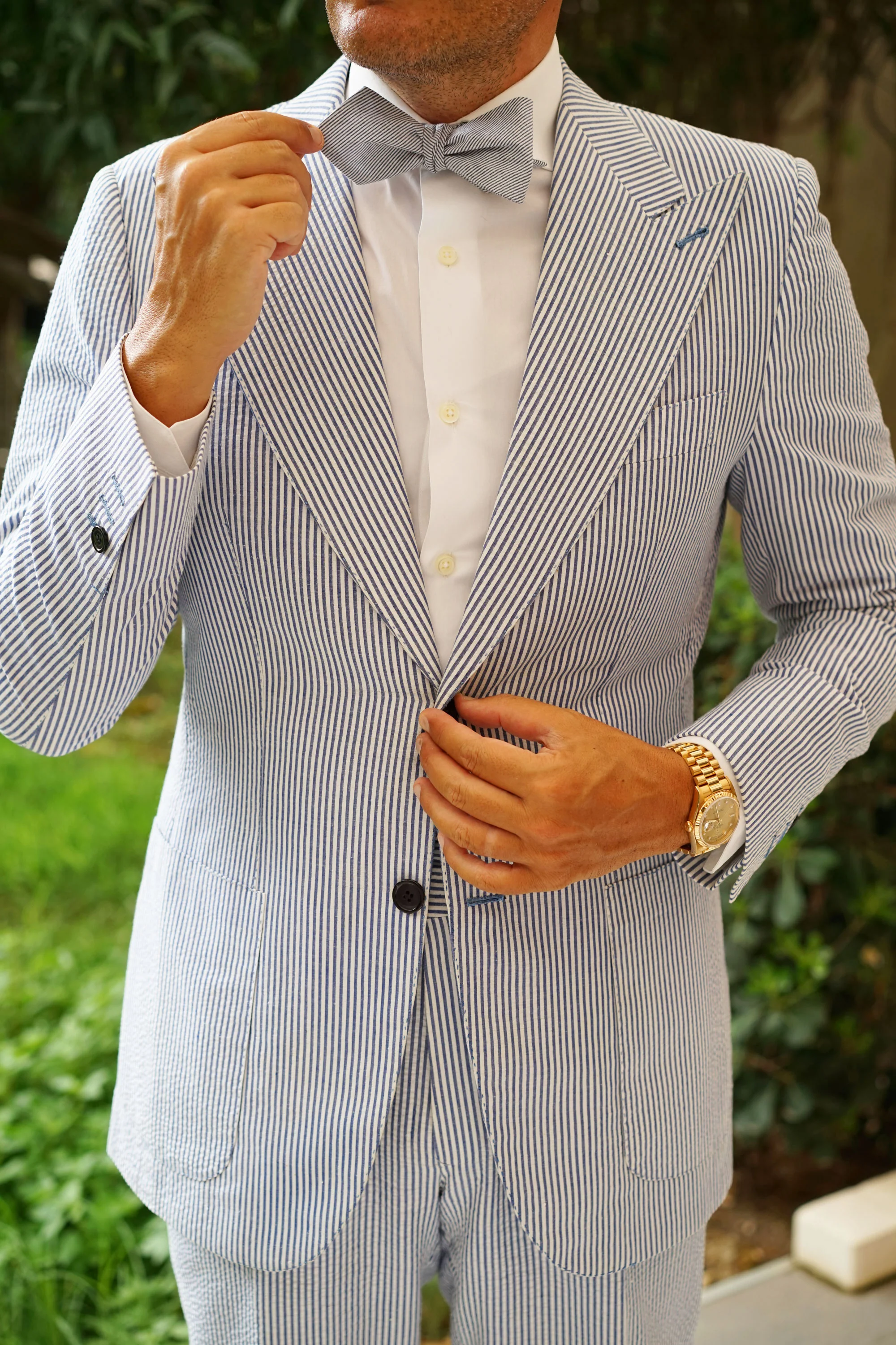 French Pinstripe Cotton Self Tie Diamond Bow Tie - Image 5