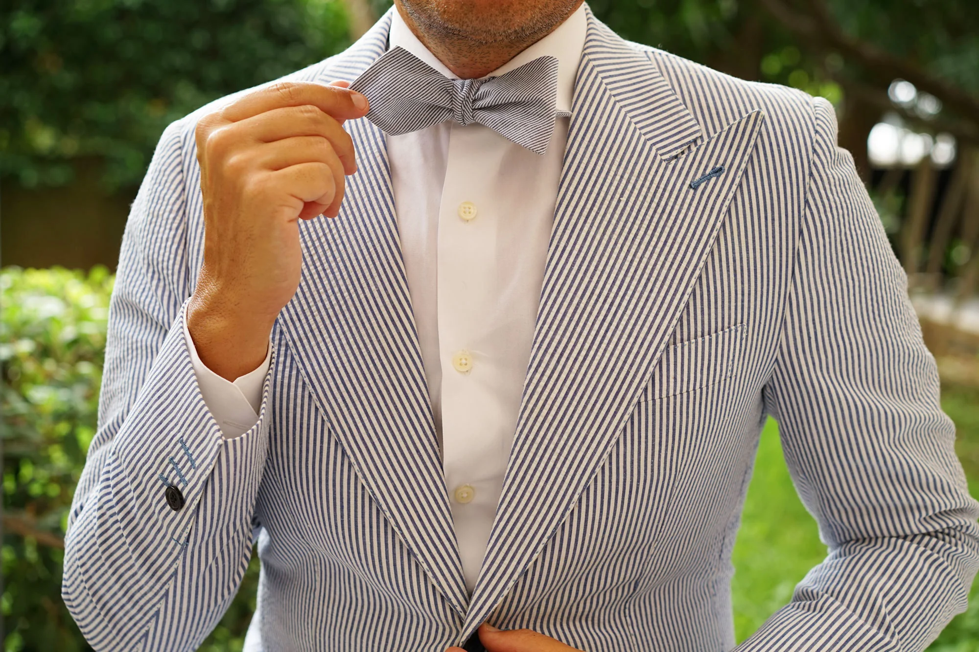 French Pinstripe Cotton Self Tie Diamond Bow Tie - Image 6
