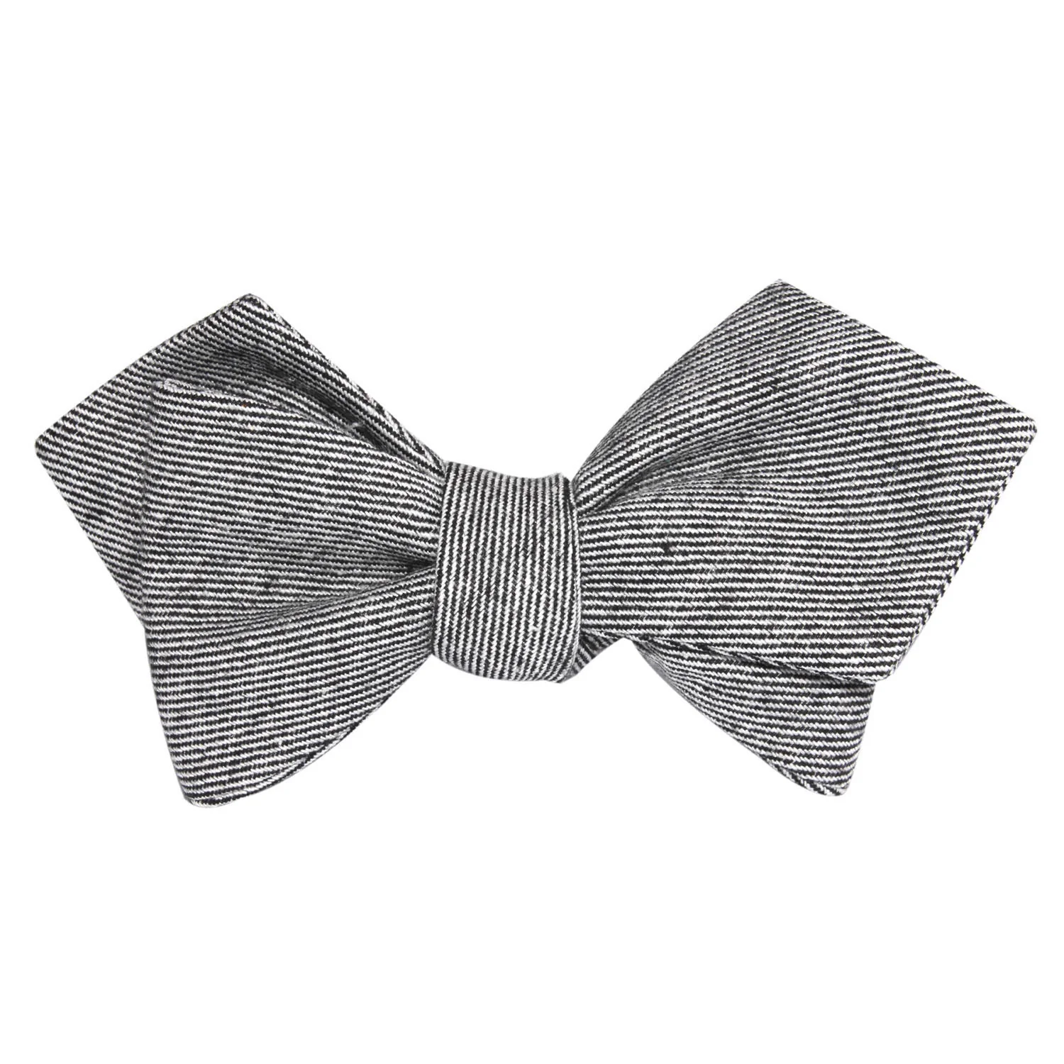 Black & White Twill Stripe Linen Self Tie Diamond Tip Bow Tie - Image 2