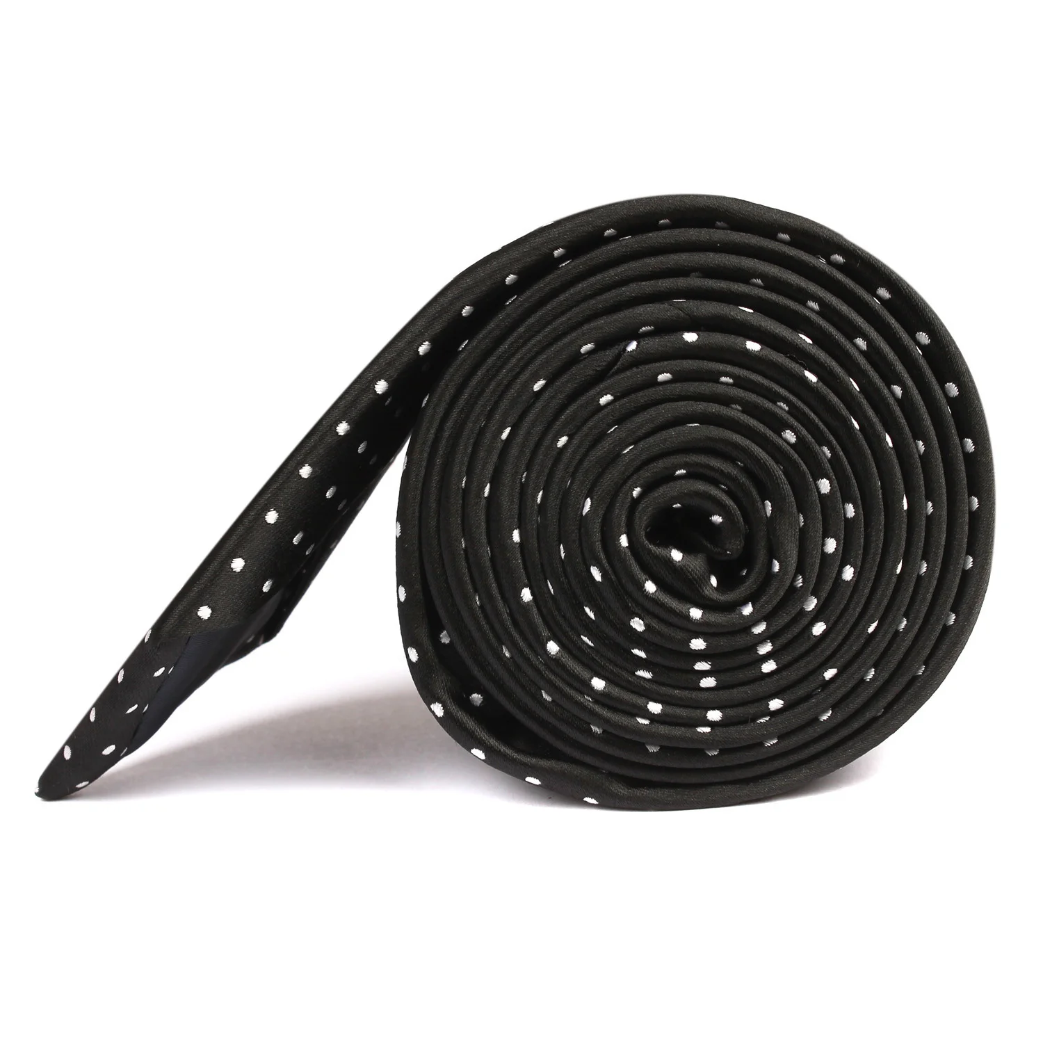 Black with Small White Polka Dots - Skinny Tie - Image 3
