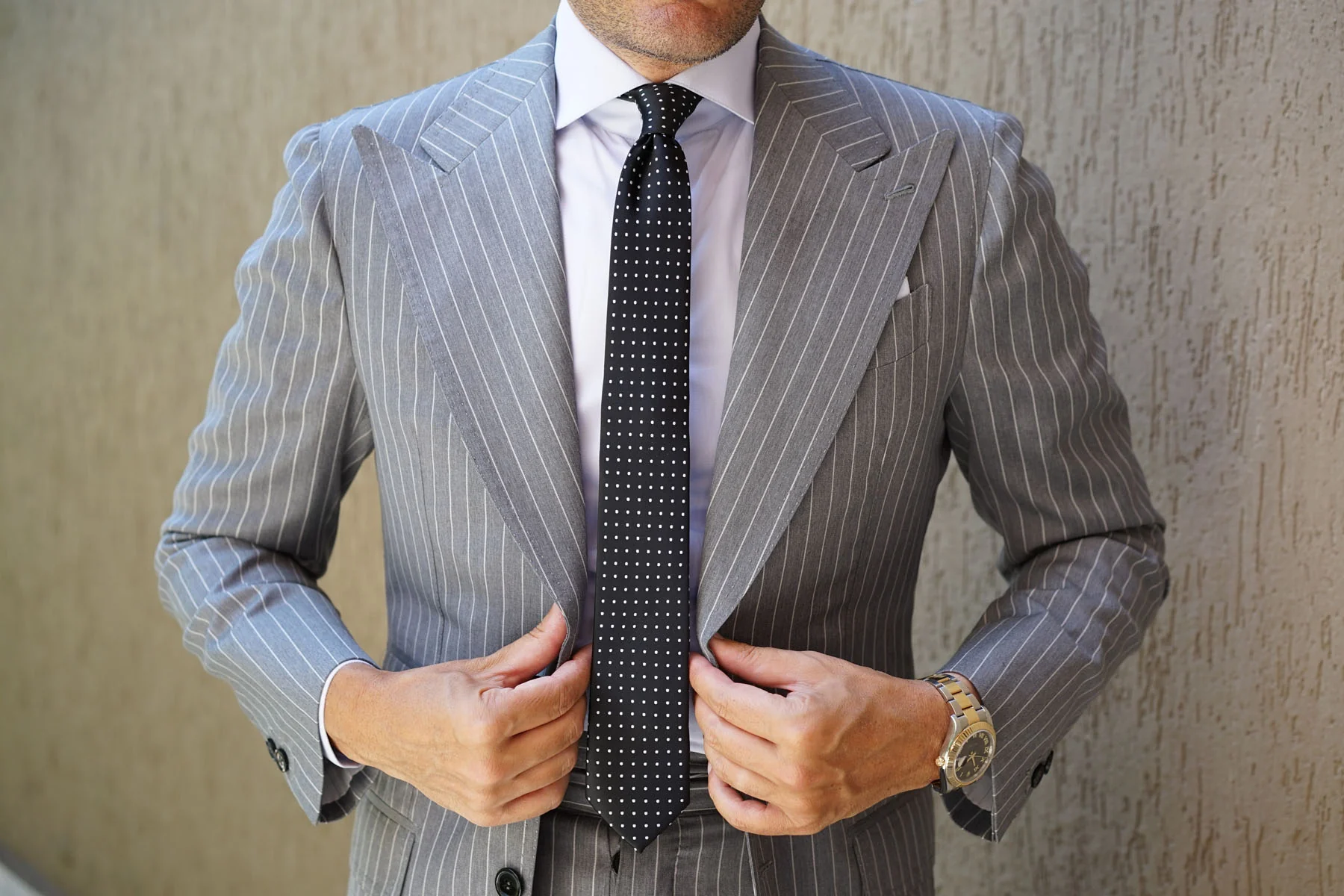 Black with Small White Polka Dots - Skinny Tie - Image 9