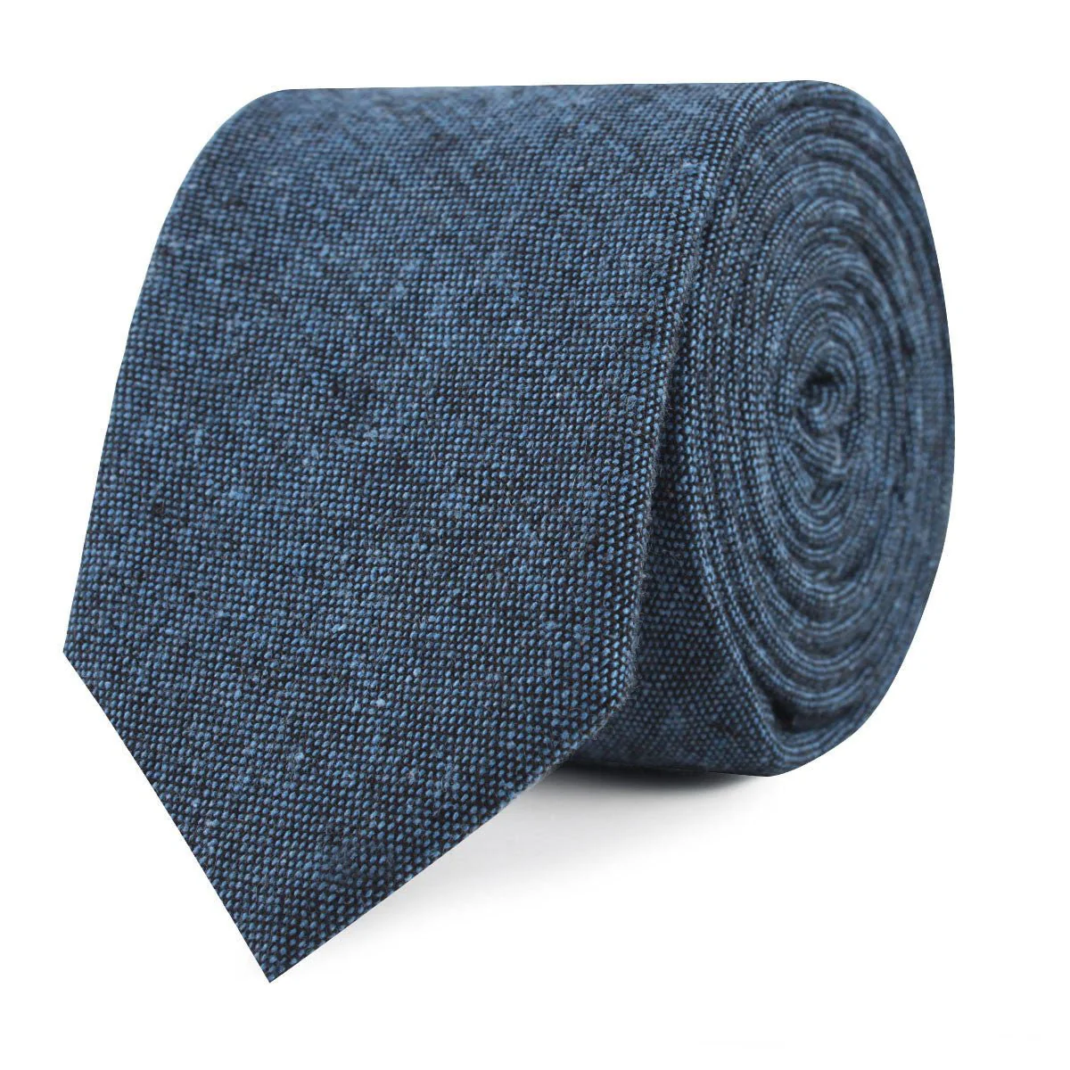Blue & Black Textured Linen Blend Skinny Tie - Image 2