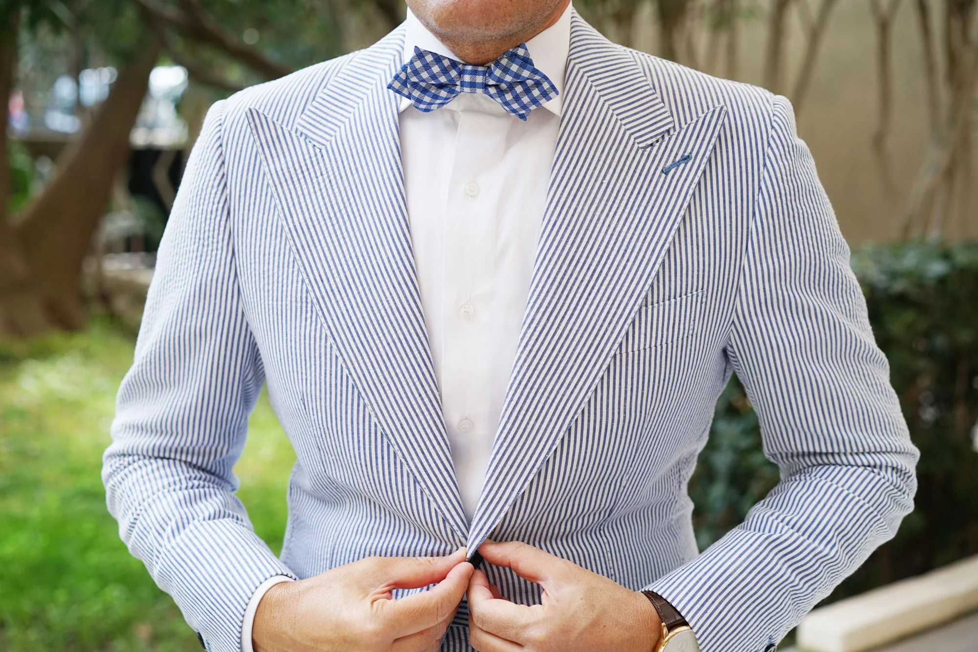 Blue Gingham Diamond Bow Tie - Image 3