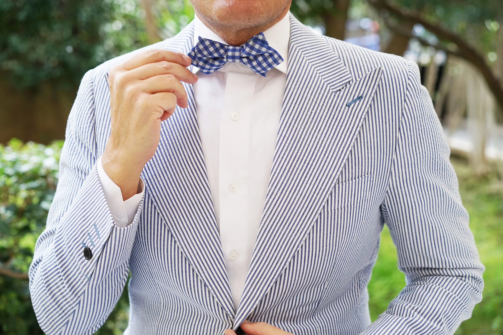 Blue Gingham Diamond Bow Tie - Image 6